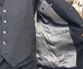 グレー系・Wool100％（Super100’ｓ）光沢ナチュラルストレッチ素材&ドビー柄裏地の画像