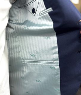 紺系・Wool100％ナチュラルストレッチ素材&馬車柄裏地の画像