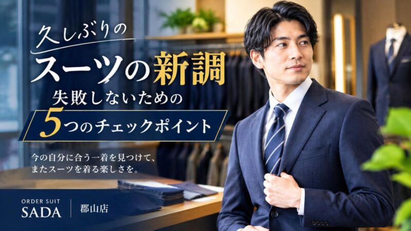 久しぶりにスーツを新調する方へ！失敗しないための5つのチェックポイントのアイキャッチ画像