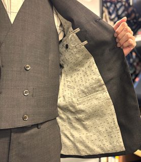 茶系・光沢ナチュラルストレッチ素材&チェス柄裏地の画像