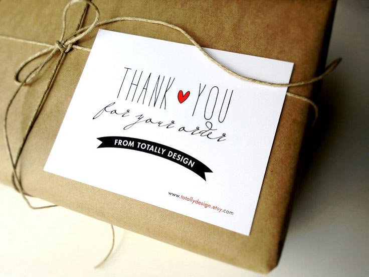Thank you note in an order from Totally Design
