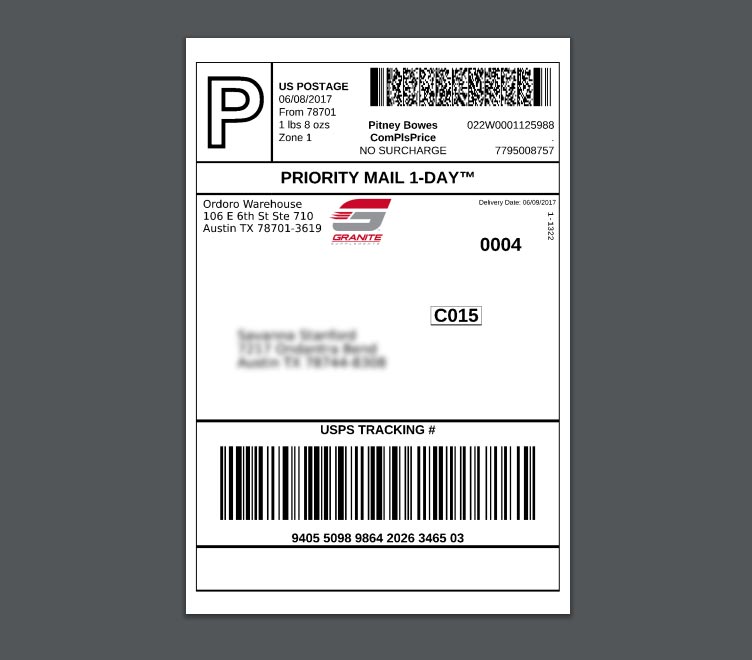 USPS label with Granite logo on it