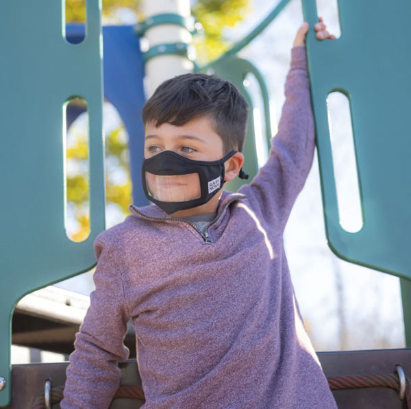 Boy wearing see-through face mask