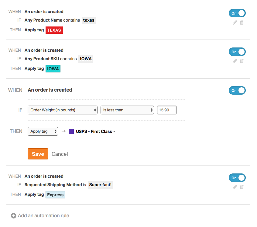 Apply tag rule UI