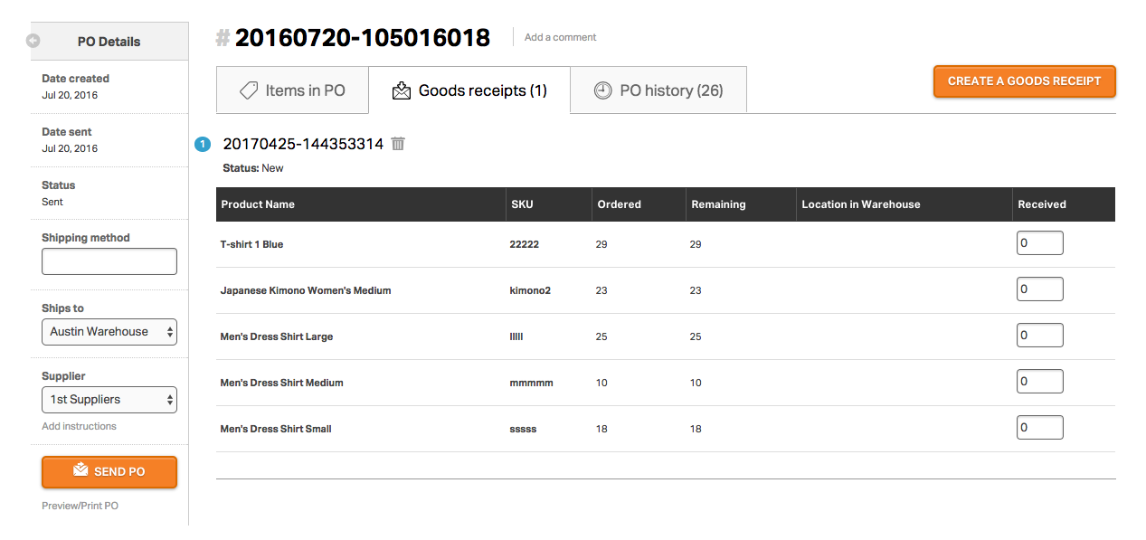 Goods Receipts UI