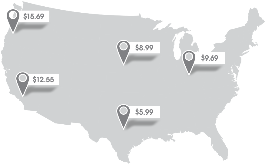 Map of USA with multi-location shipping rates