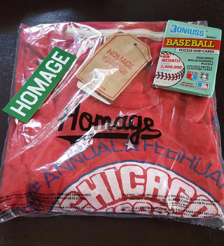 Homage t-shirt with complimentary sticker and baseball card pack