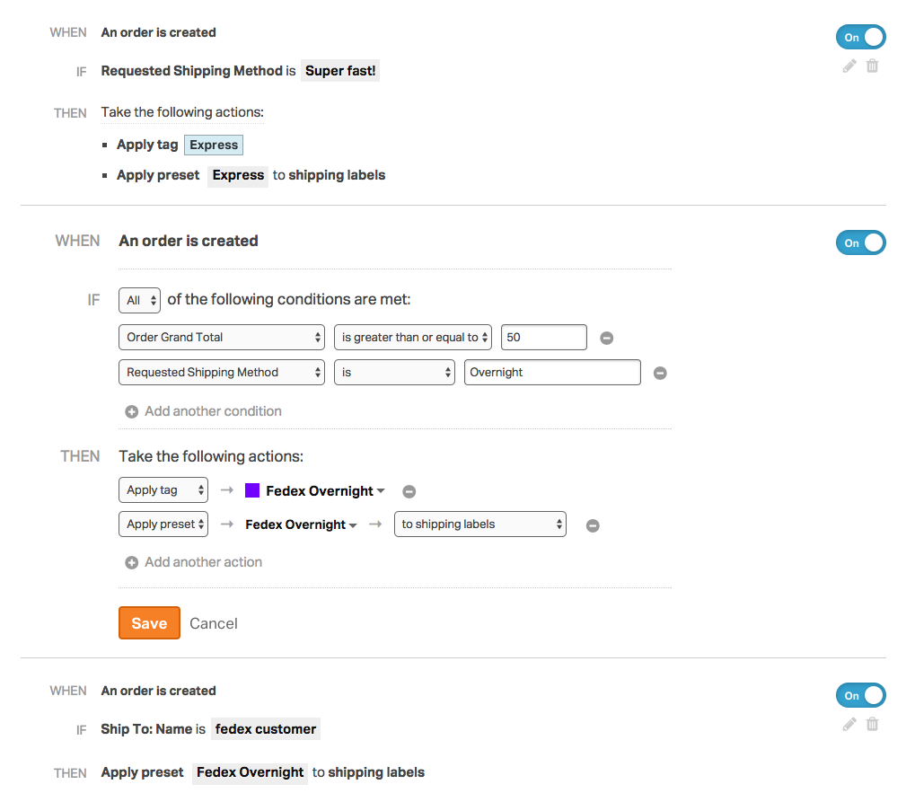 Apply preset rule UI