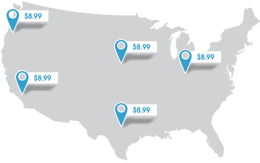 Map of USA with fixed shipping rates