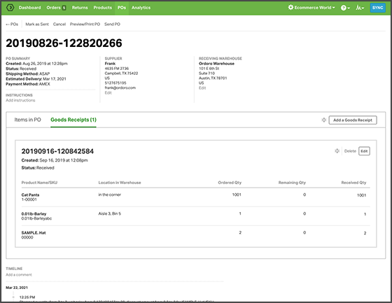 PO detail page