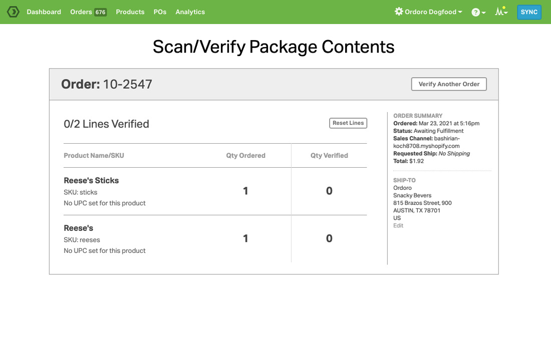 UI of the scan/verify workflow