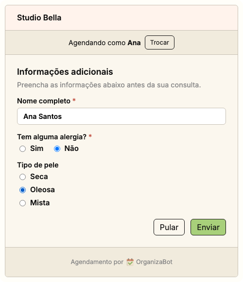 Formulário de anamnese preenchido