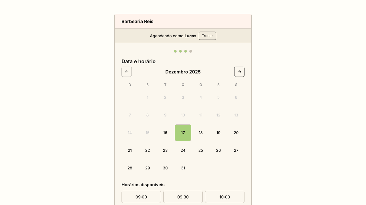 Seleção de data e horário