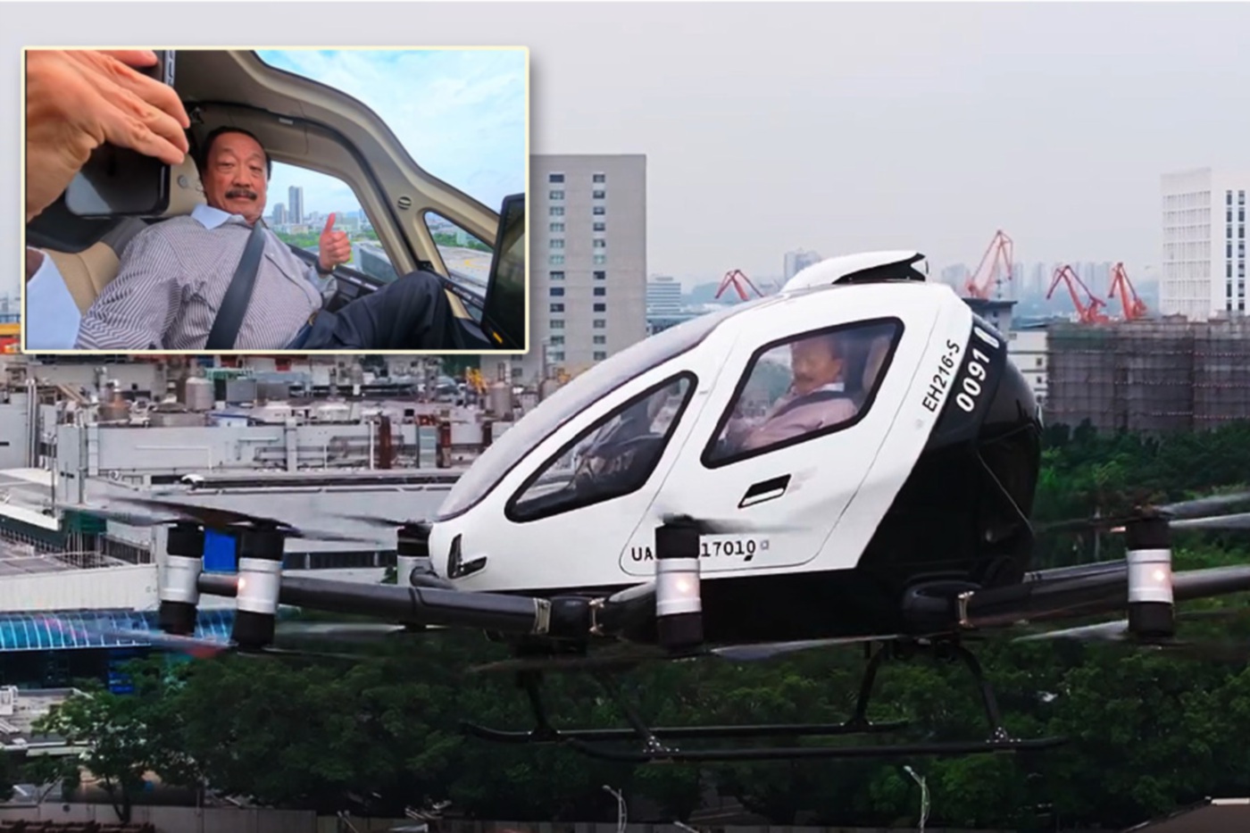 Berjaya Group founder Tan Sri Vincent Tan has become the first Malaysian to fly aboard the EH216-S, a pilotless electric vertical take-off and landing (eVTOL) aircraft. - Video screengrab from berjayacorporation IG