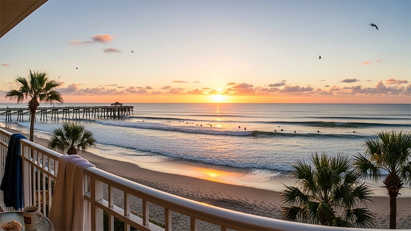 Beautiful oceanfront view from a hotel in Cocoa Beach, Florida