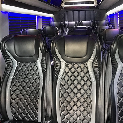 Luxury interior of the 14 passenger Executive Sprinter