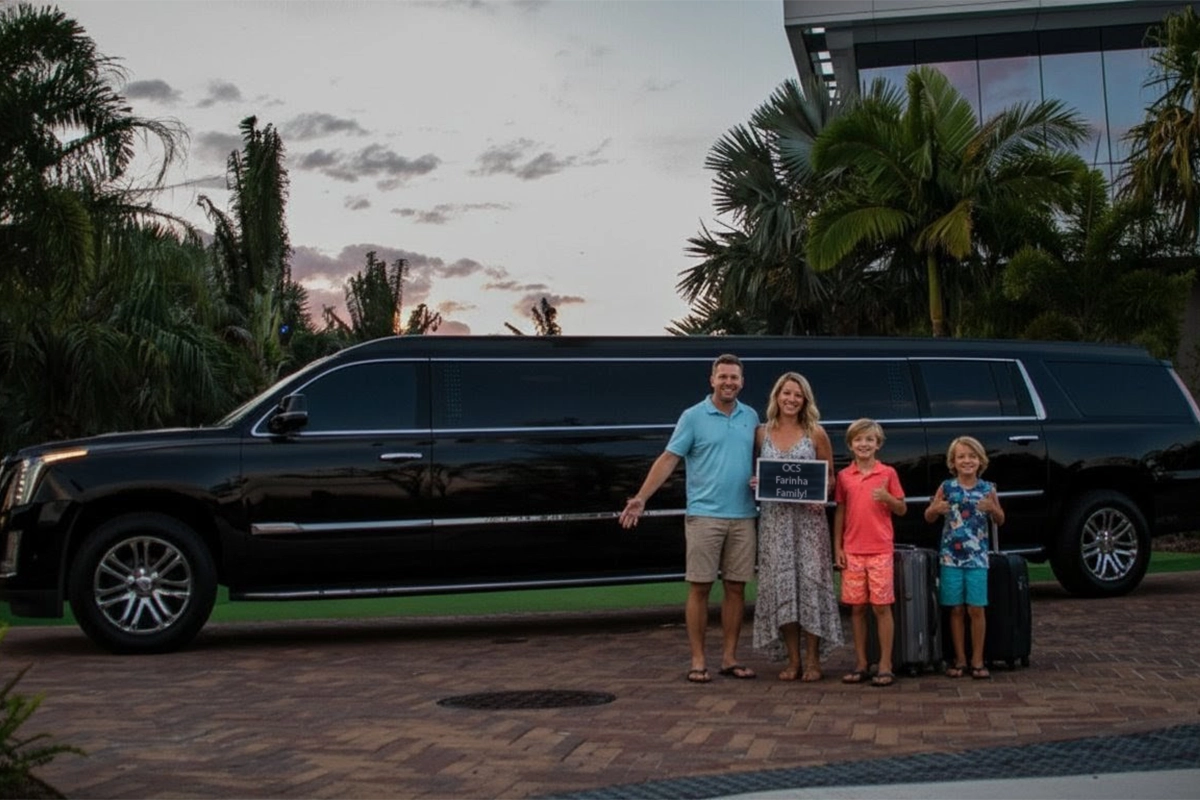 Happy family using Florida Chauffeured Services with no hidden fees