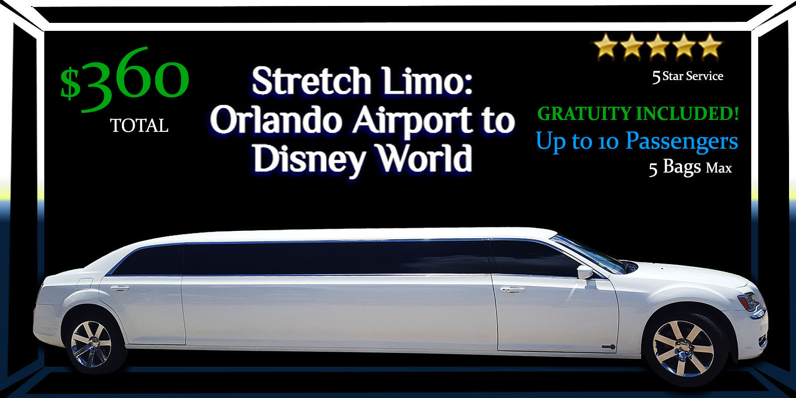 10 Passenger Stretch Limo · Orlando Airport to Disney