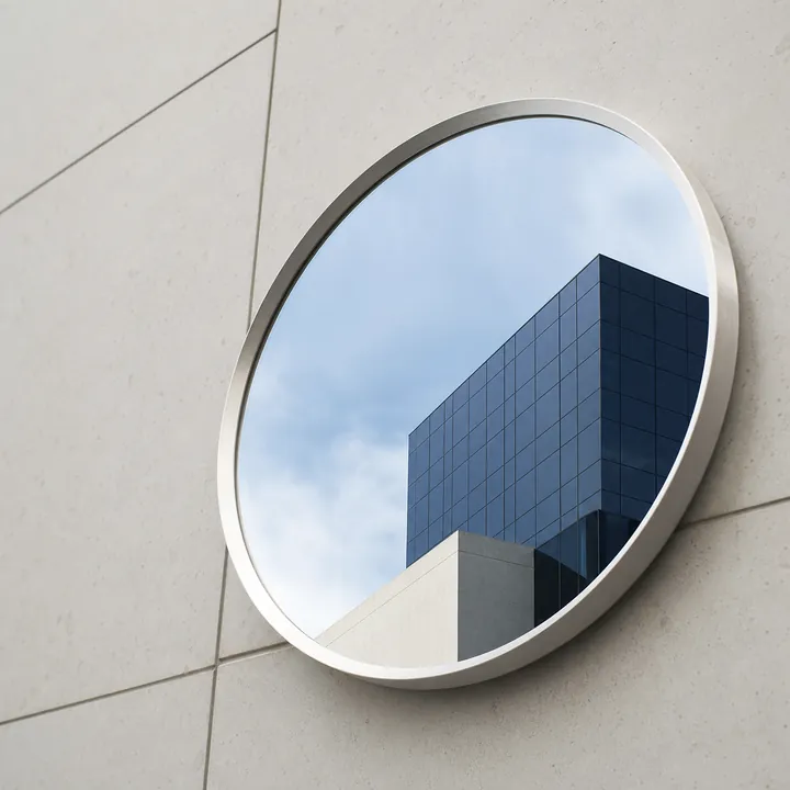 Architectural mirror reflecting a modern New York building