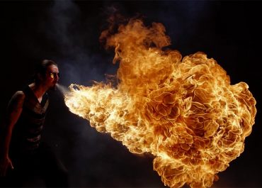 Fire blowing in bullet time