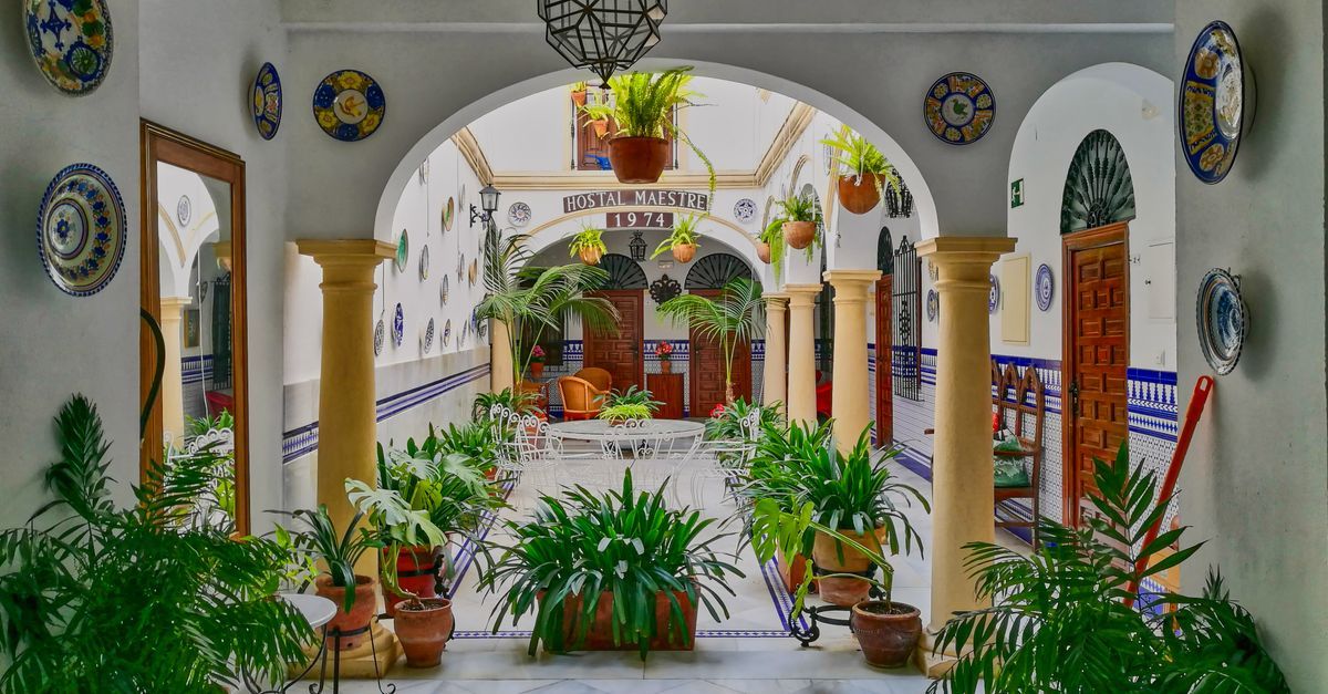 Córdoba'da bitki dokulu geleneksel Endülüs avlusu