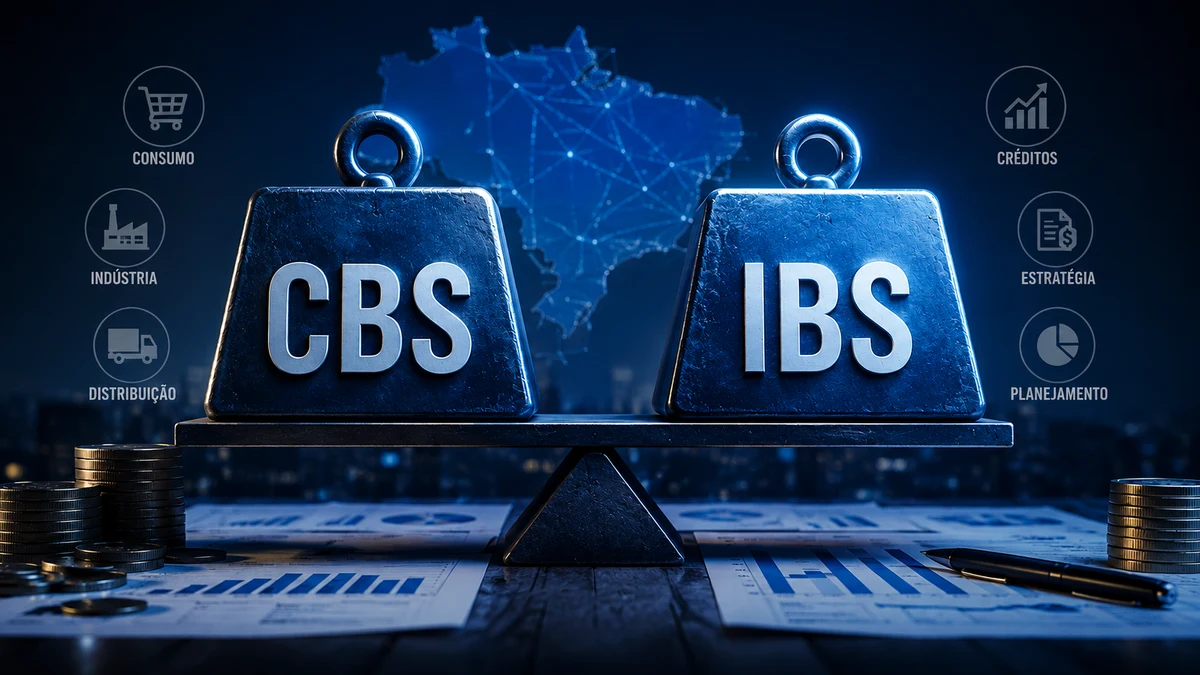 Balança simbolizando o peso tributário do IBS e da CBS na transição da Reforma Tributária