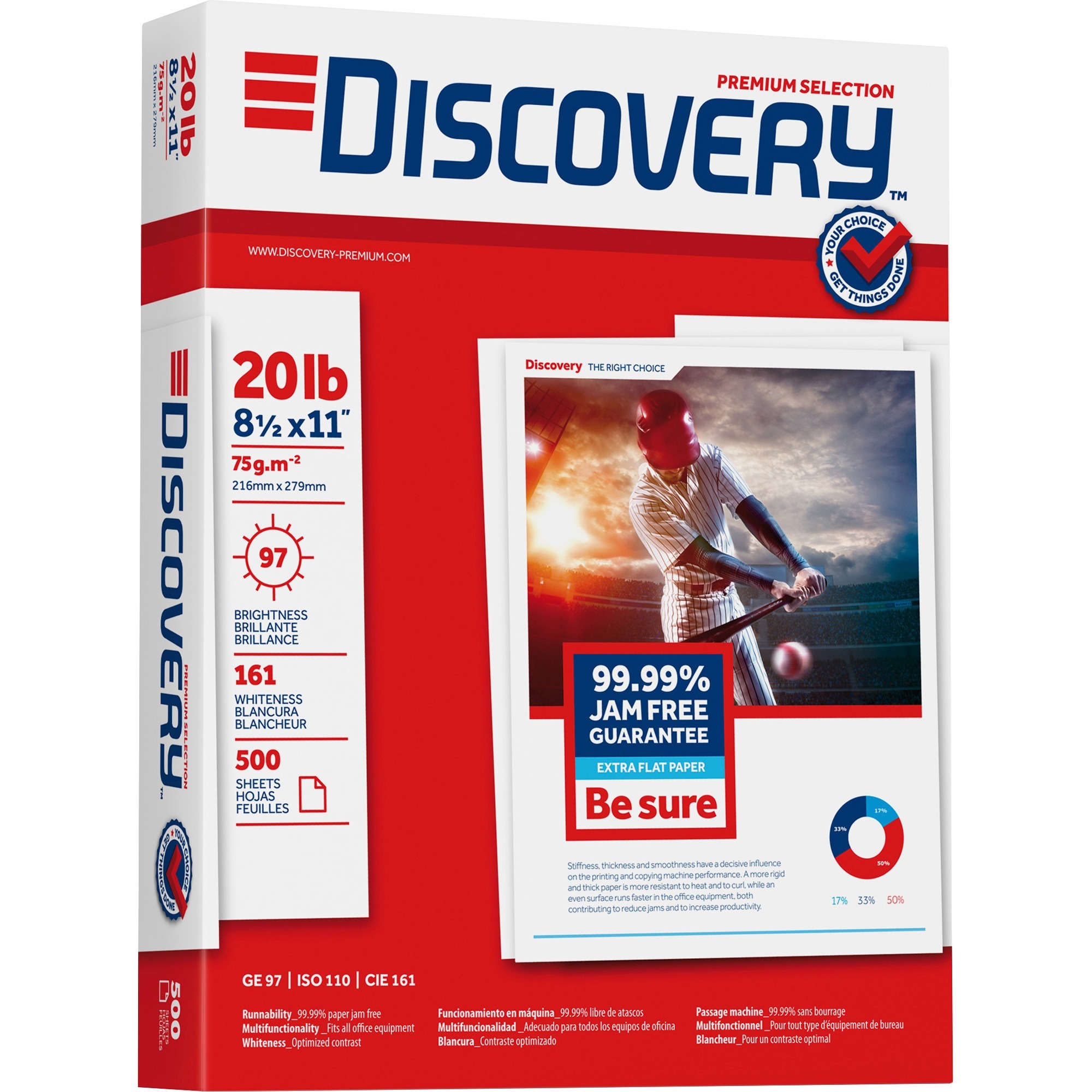Discovery 3HP Premium Multipurpose Paper - Anti-Jam - Ultra White - 97 Brightness - Letter - 8 1/2 Discovery 3HP Premium Multipurpose Paper - Anti-Jam - Ultra White - 97 Brightness - Letter - 8 1/2