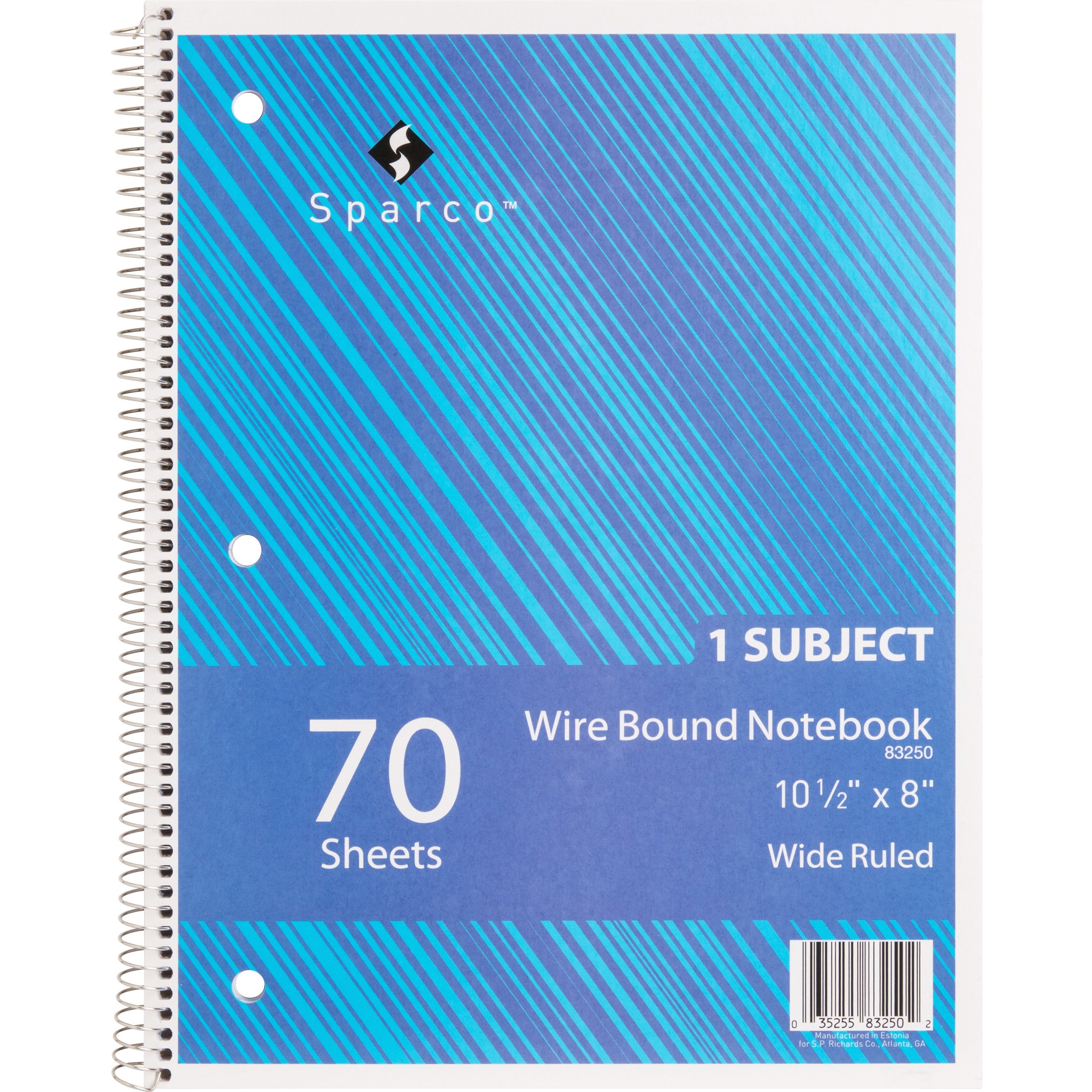 Sparco Quality 3HP Notebook - 1 Subject(s) - 70 Sheets - Wire Bound - Wide Ruled - Unruled Margin - 16 lb Basis Weight - 8 Sparco Quality 3HP Notebook - 1 Subject(s) - 70 Sheets - Wire Bound - Wide Ruled - Unruled Margin - 16 lb Basis Weight - 8