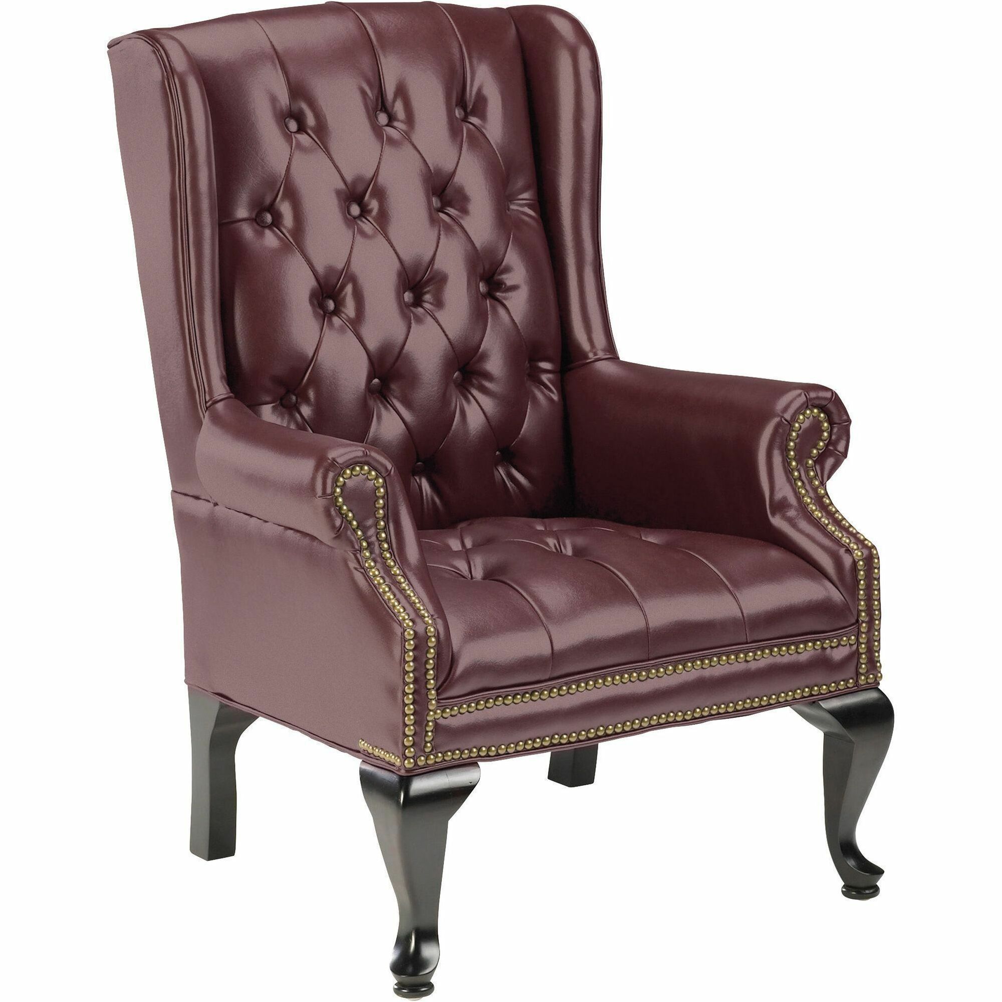 Lorell Berkeley Series Queen Anne Wing-Back Reception Chair - Burgundy Vinyl Seat - Mahogany Hardwood Frame - Four-legged Base - Oxblood - Wood - 1 Each Lorell Berkeley Series Queen Anne Wing-Back Reception Chair - Burgundy Vinyl Seat - Mahogany Hardwood Frame - Four-legged Base - Oxblood - Wood - 1 Each