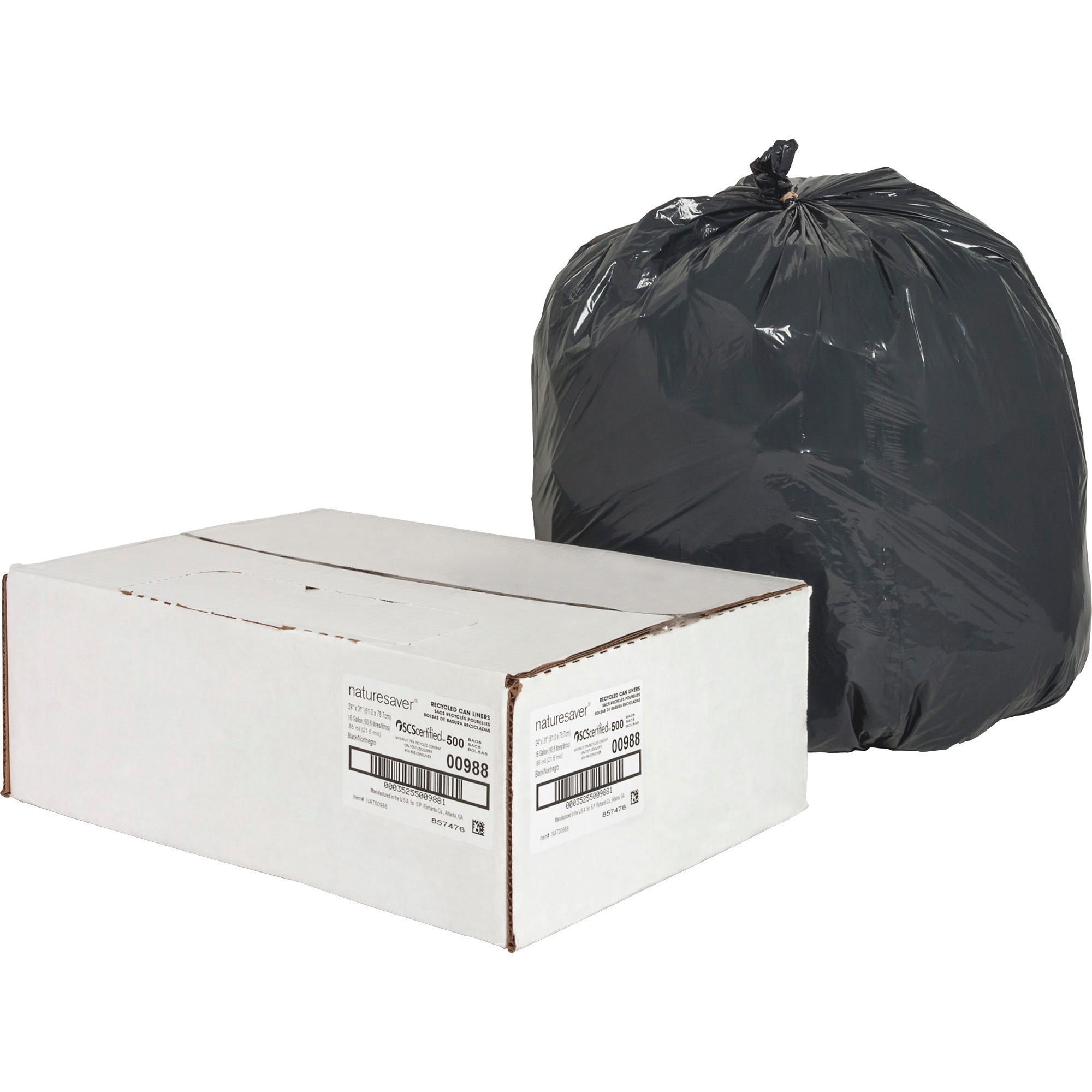 Nature Saver Black Low-density Recycled Can Liners - Medium Size - 33 gal Capacity - 1.65 mil (42 Micron) Thickness - Low Density - Black - Plastic - 100/Box - Cleaning Supplies - Recycled Nature Saver Black Low-density Recycled Can Liners - Medium Size - 33 gal Capacity - 1.65 mil (42 Micron) Thickness - Low Density - Black - Plastic - 100/Box - Cleaning Supplies - Recycled