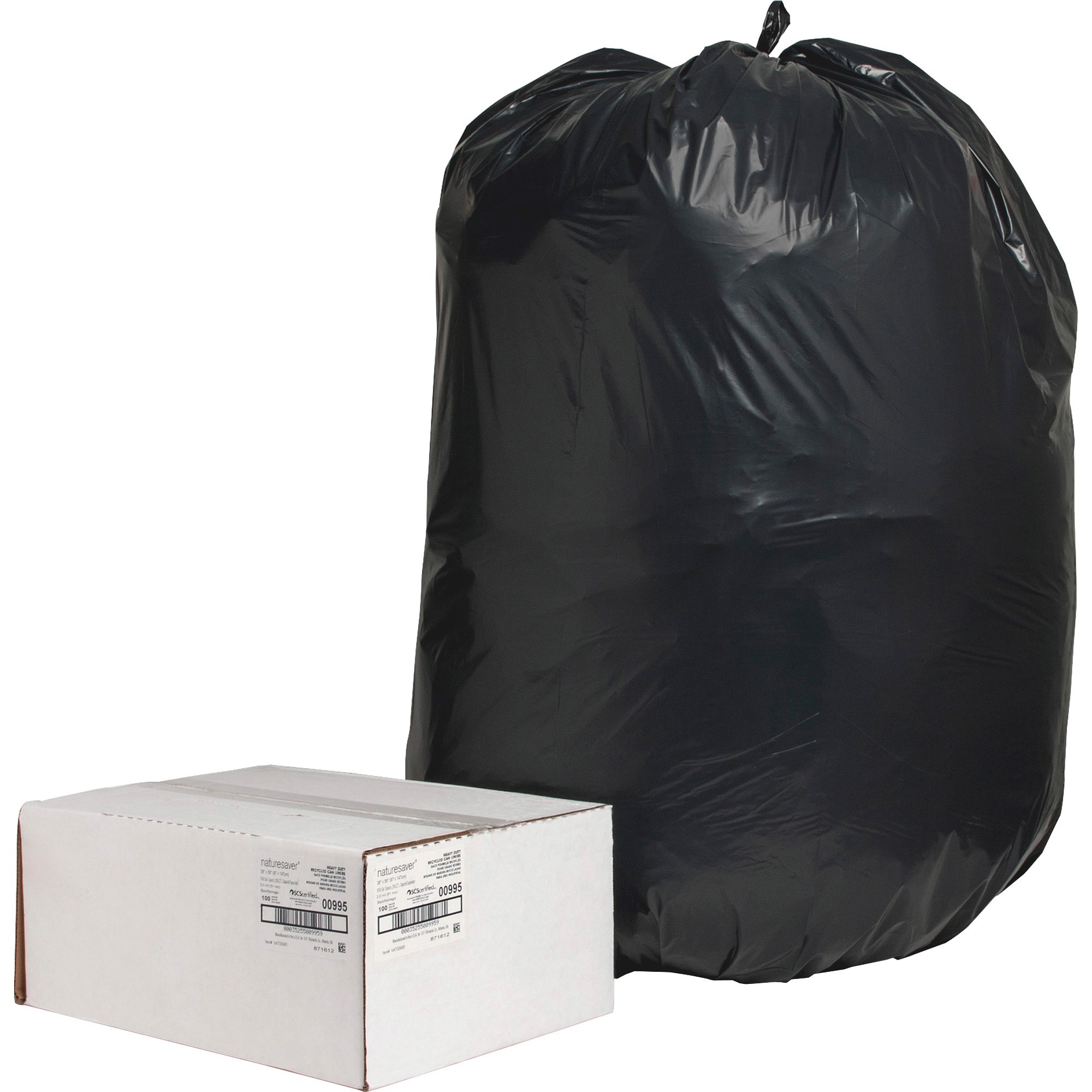 Nature Saver Black Low-density Recycled Can Liners - Extra Large Size - 60 gal Capacity - 38 Nature Saver Black Low-density Recycled Can Liners - Extra Large Size - 60 gal Capacity - 38