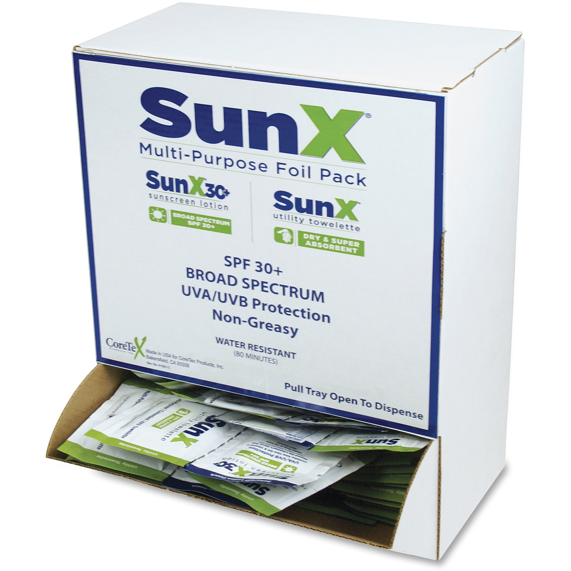 CoreTex SPF30 Sunscreen Towelettes with Dispenser by SunX