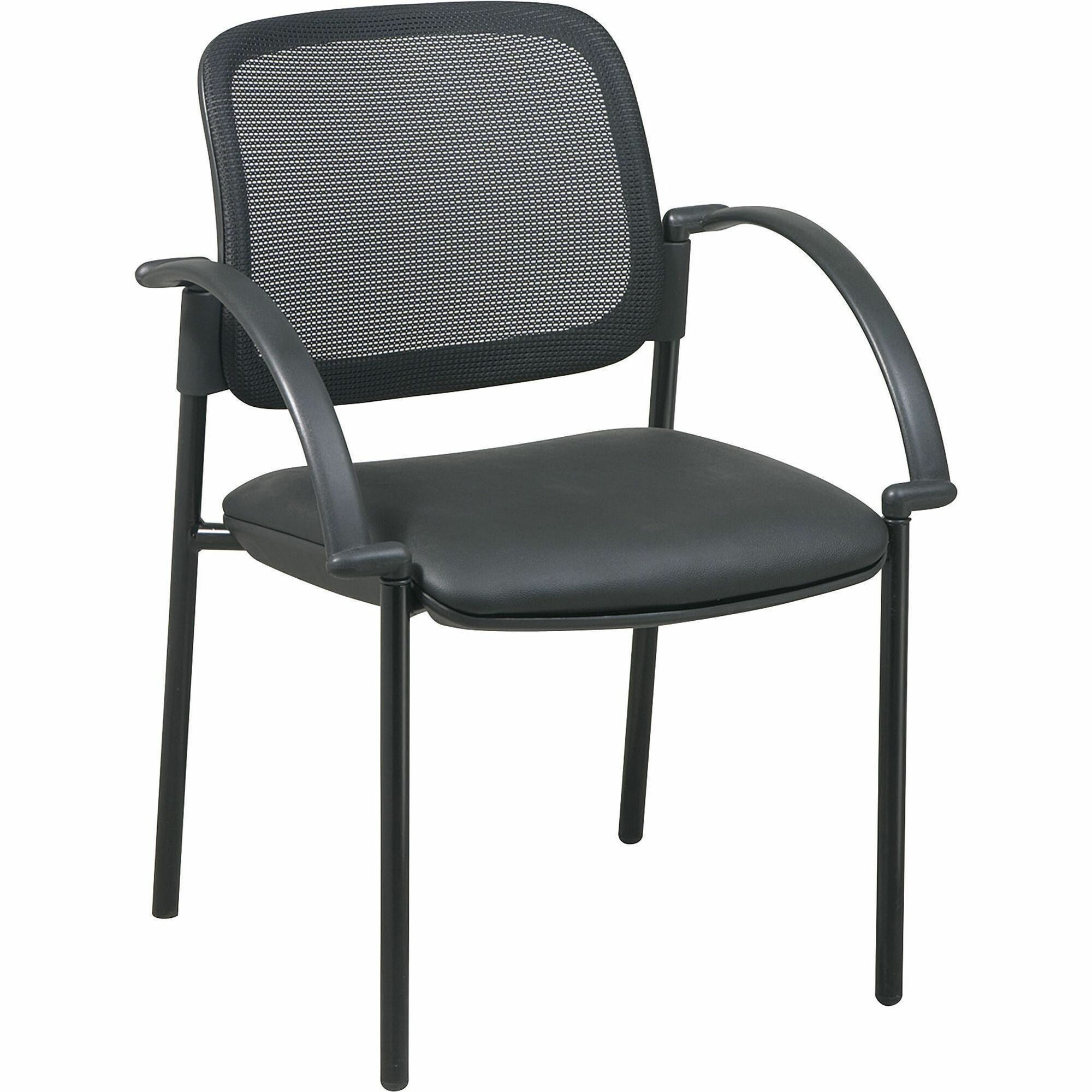 Lorell Mobile Mesh Back Guest Chair with Arms - Black Faux Leather Seat - Four-legged Base - Black - 1 Each Lorell Mobile Mesh Back Guest Chair with Arms - Black Faux Leather Seat - Four-legged Base - Black - 1 Each