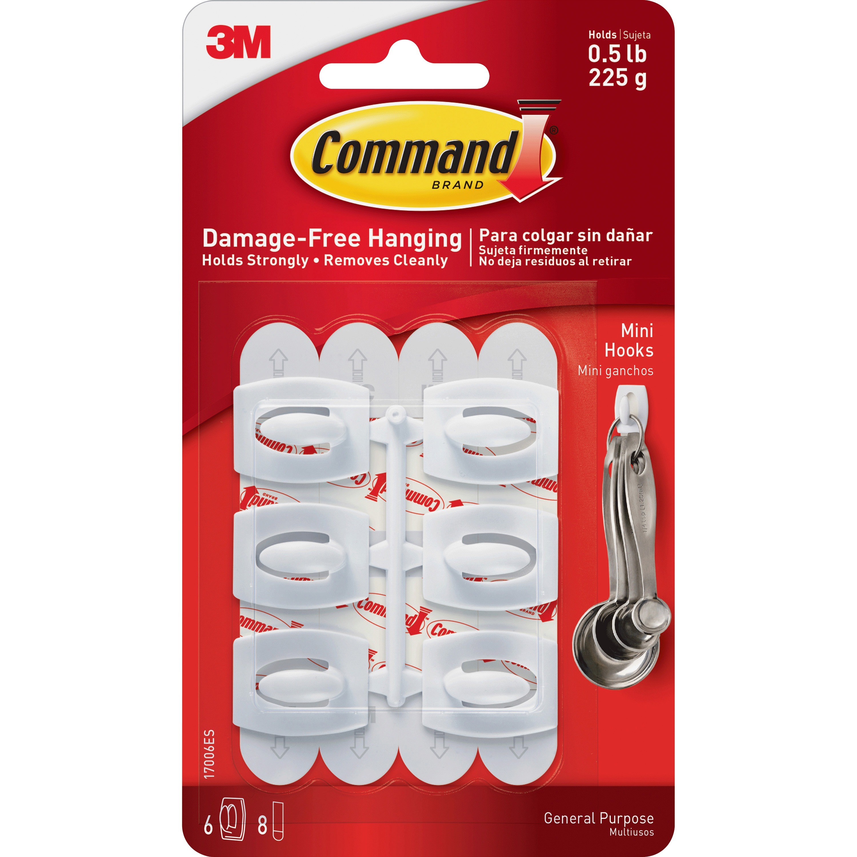 Command Mini White Hooks with White Strips - 6 Small Hook - 8 oz (226.8 g) Capacity - Plastic - White - 6 / Pack Command Mini White Hooks with White Strips - 6 Small Hook - 8 oz (226.8 g) Capacity - Plastic - White - 6 / Pack