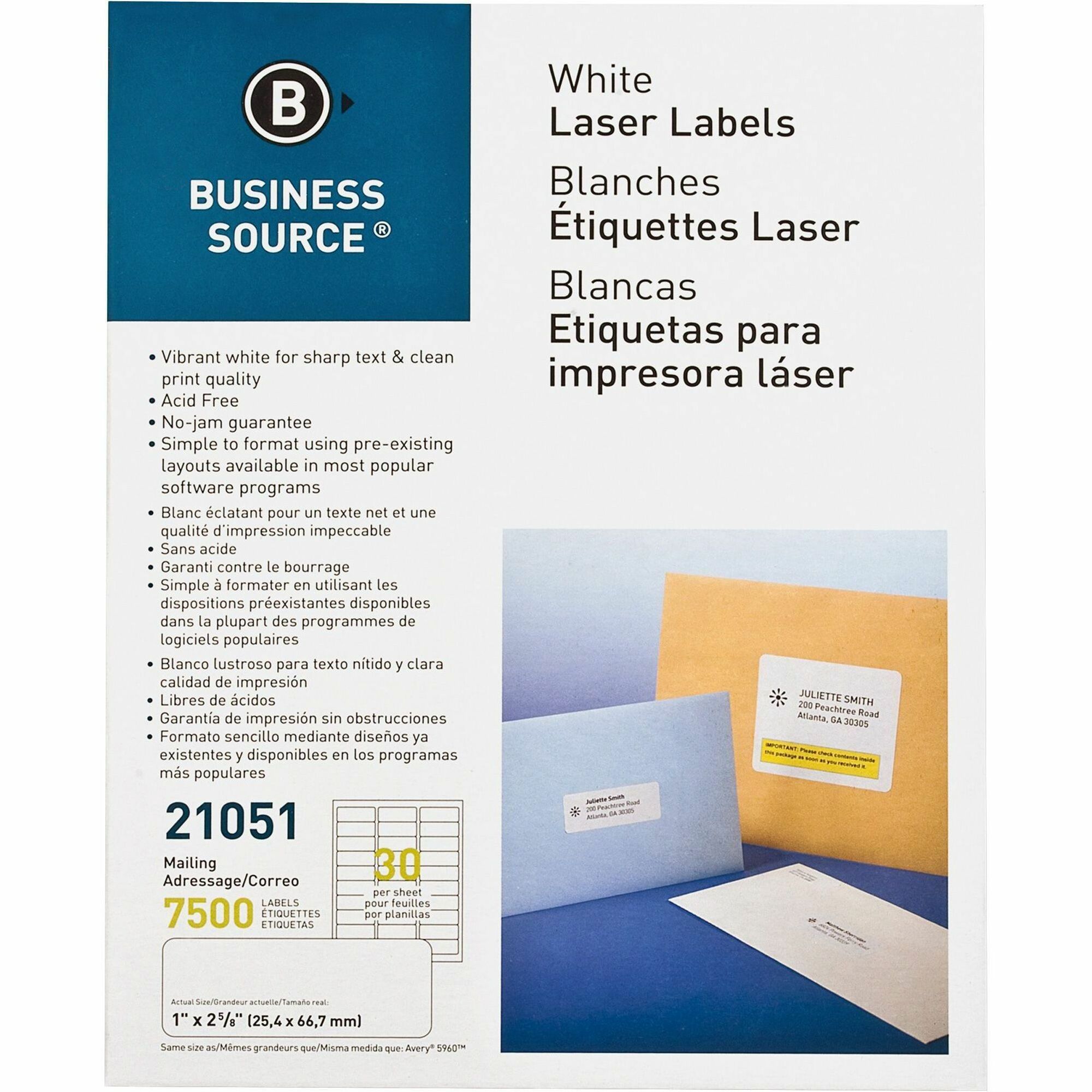 Business Source Bright White Premium-quality Address Labels - 1 Business Source Bright White Premium-quality Address Labels - 1