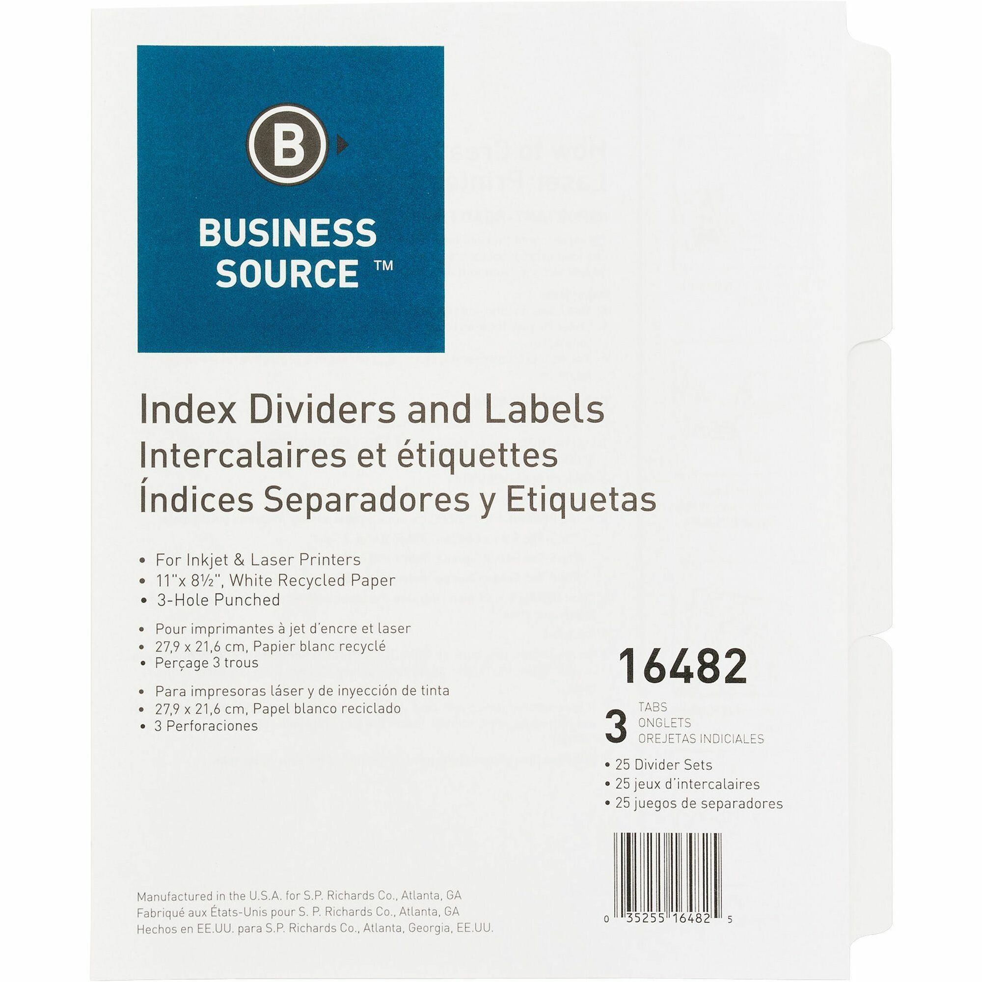 Business Source 3-Hole Punched Laser Index Tabs - 3 Tab(s) - 8.5 Business Source 3-Hole Punched Laser Index Tabs - 3 Tab(s) - 8.5