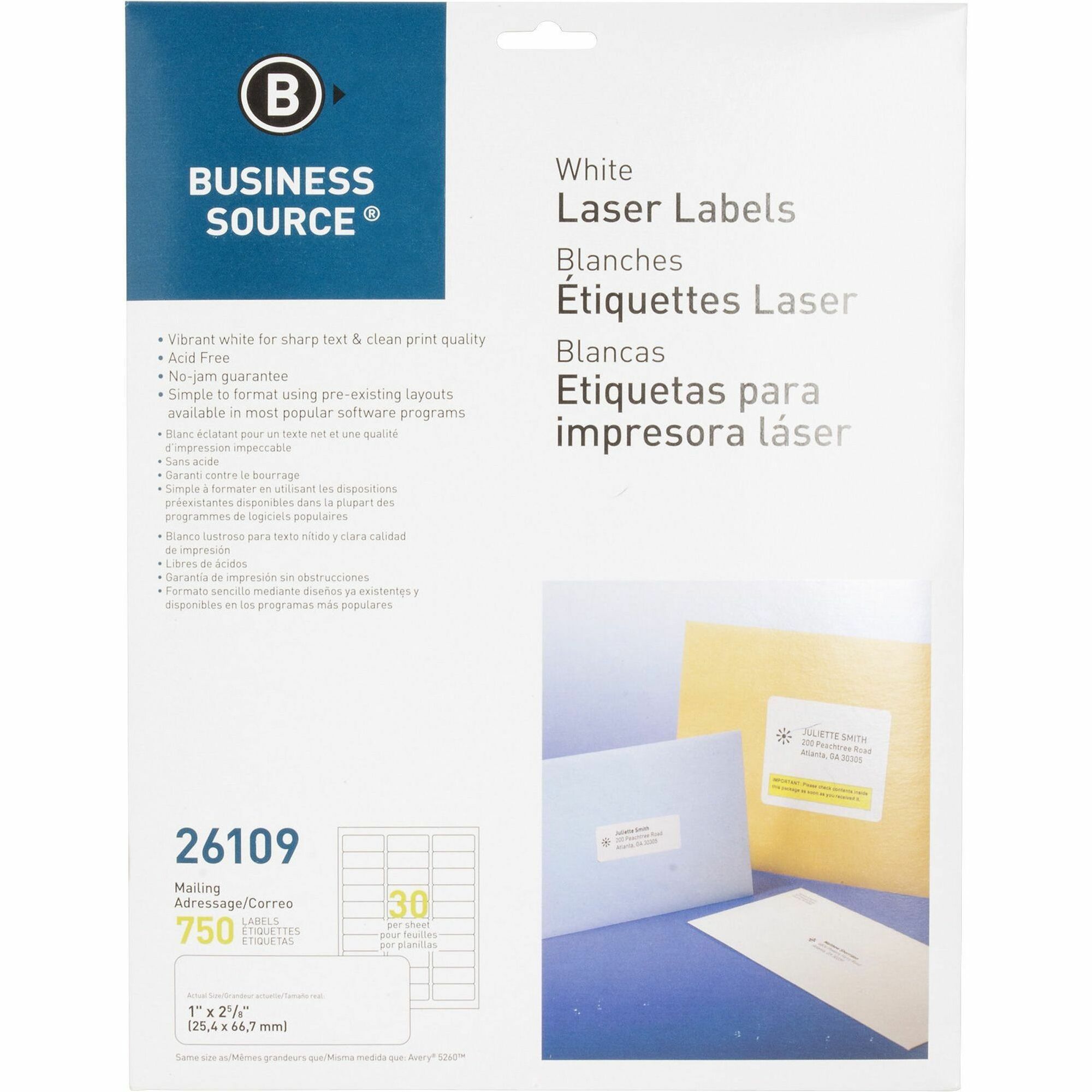 Business Source Bright White Premium-quality Address Labels - 1 Business Source Bright White Premium-quality Address Labels - 1