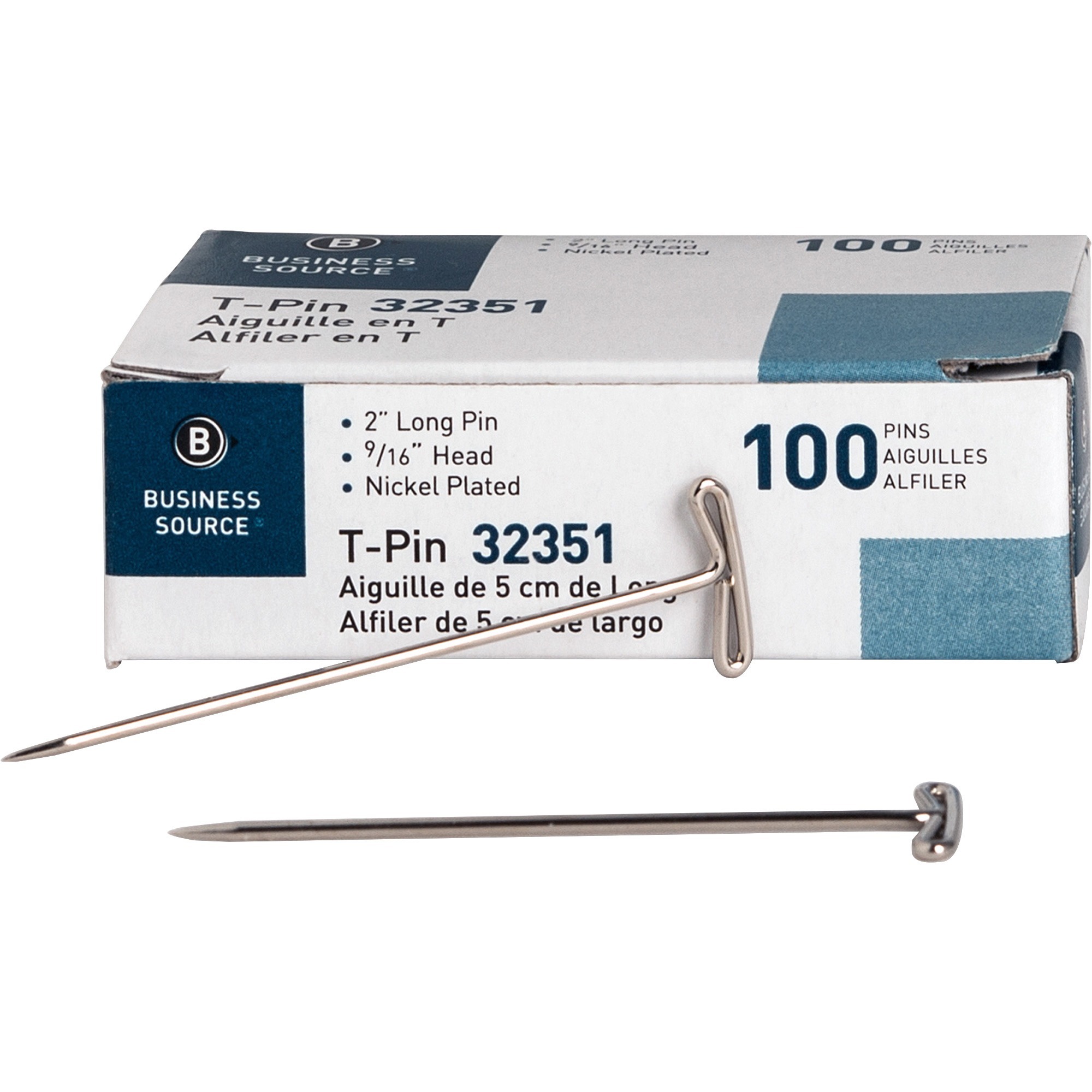 Business Source High Quality Steel T-pins - 0.56 Business Source High Quality Steel T-pins - 0.56
