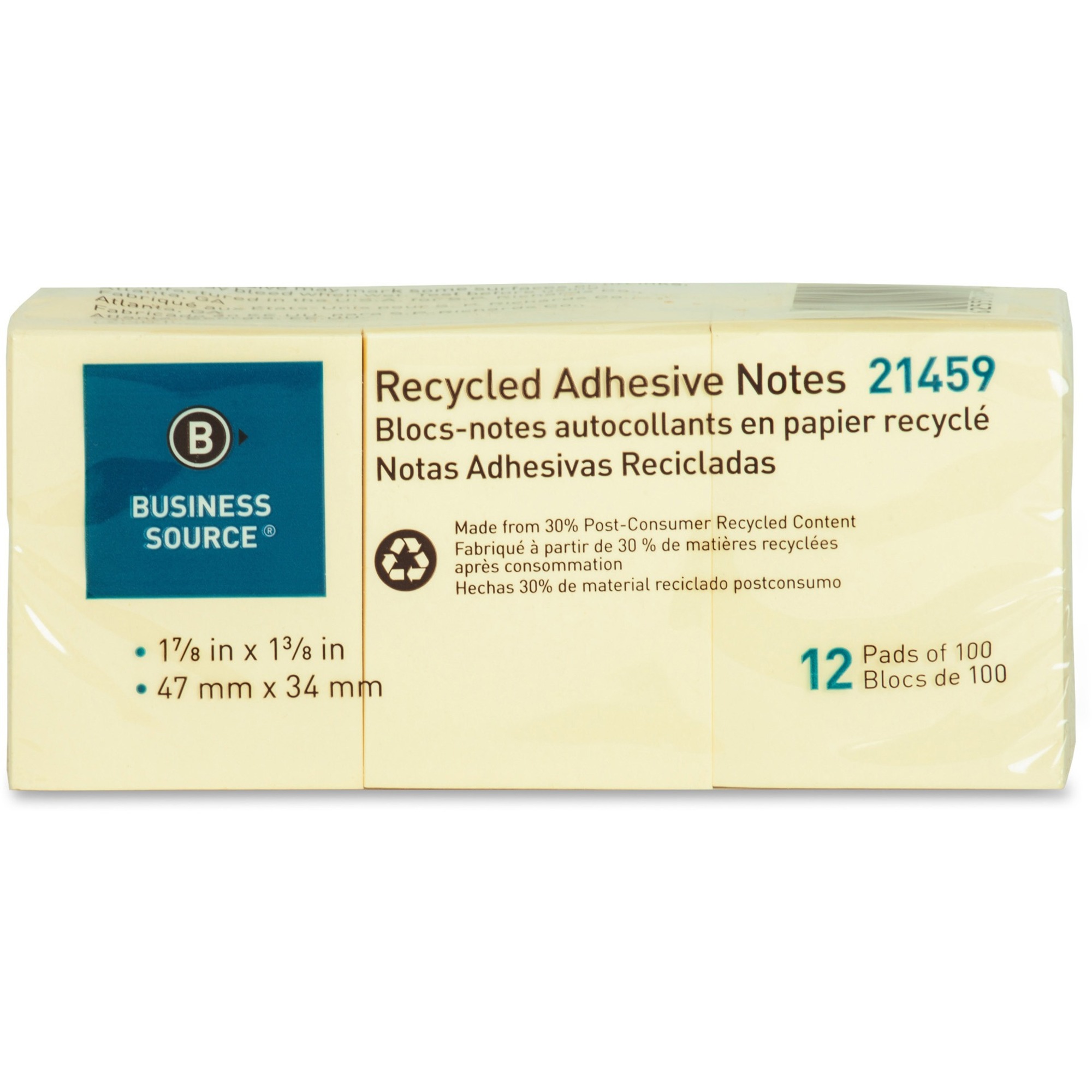 Business Source Yellow Adhesive Notes - 3 Business Source Yellow Adhesive Notes - 3