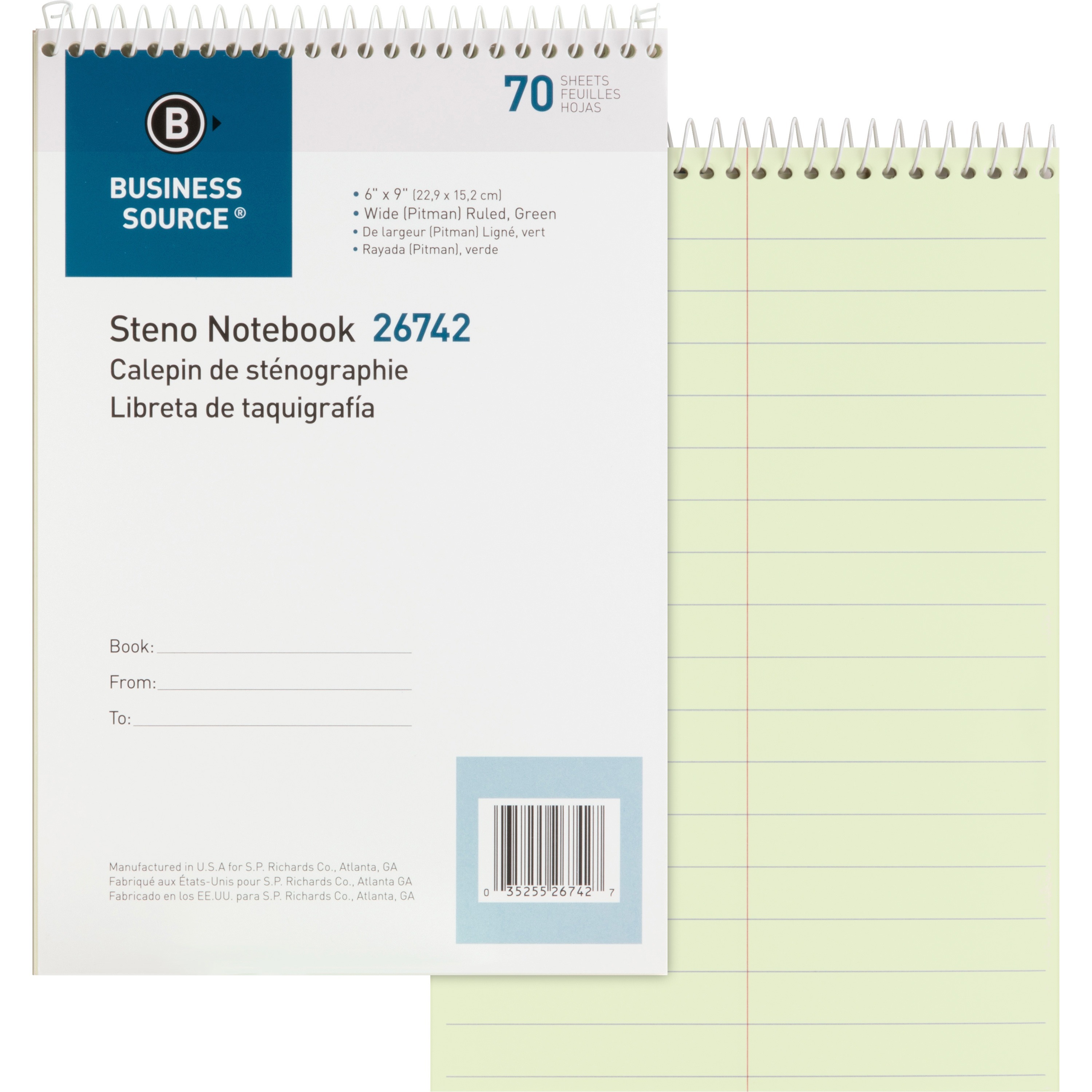 Business Source Steno Notebook - 70 Sheets - Wire Bound - Pitman Ruled Margin - 6 Business Source Steno Notebook - 70 Sheets - Wire Bound - Pitman Ruled Margin - 6