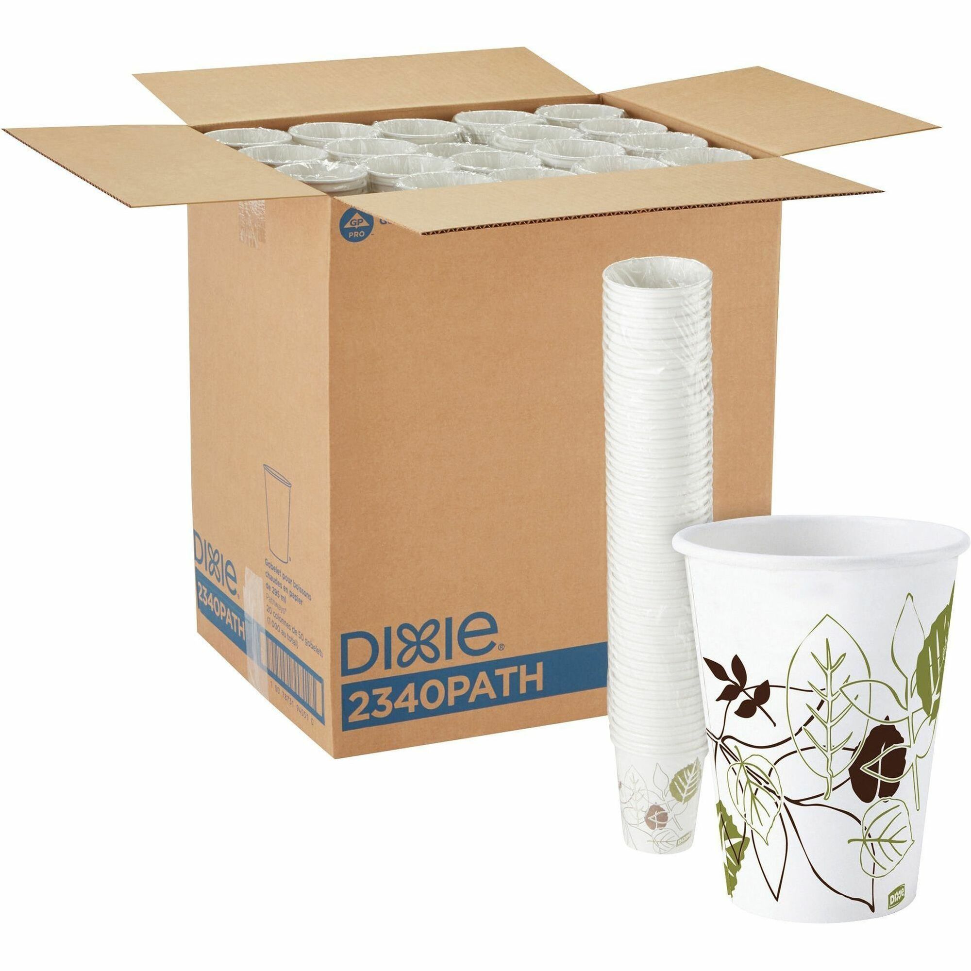 Dixie Pathways 10 oz Paper Hot Cups By GP Pro - 50 / Pack - 20 / Carton - White - Paper - Hot Drink Dixie Pathways 10 oz Paper Hot Cups By GP Pro - 50 / Pack - 20 / Carton - White - Paper - Hot Drink