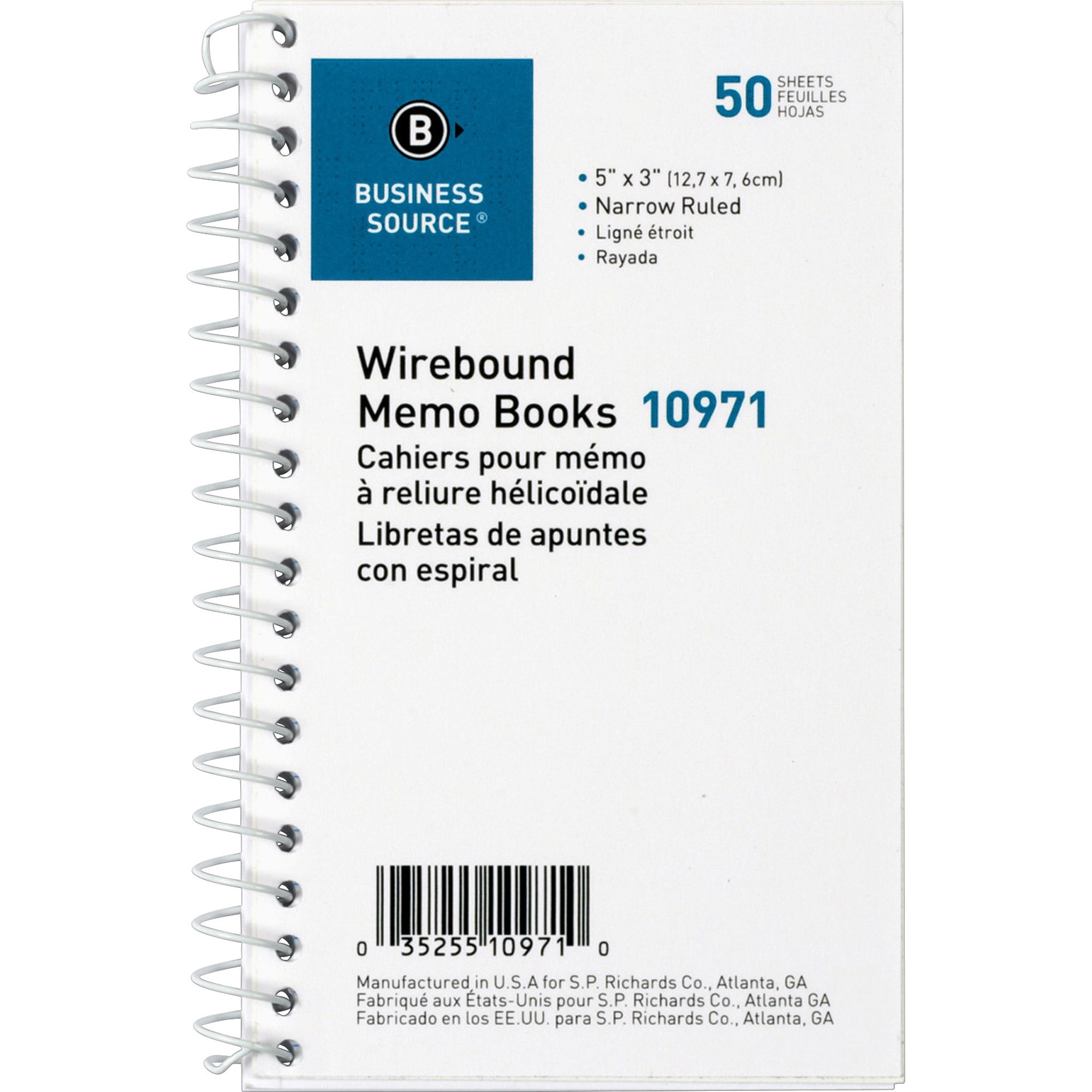 Business Source Side Wirebound Ruled Memo Book - 50 Sheet(s) - Wire Bound - 3 Business Source Side Wirebound Ruled Memo Book - 50 Sheet(s) - Wire Bound - 3