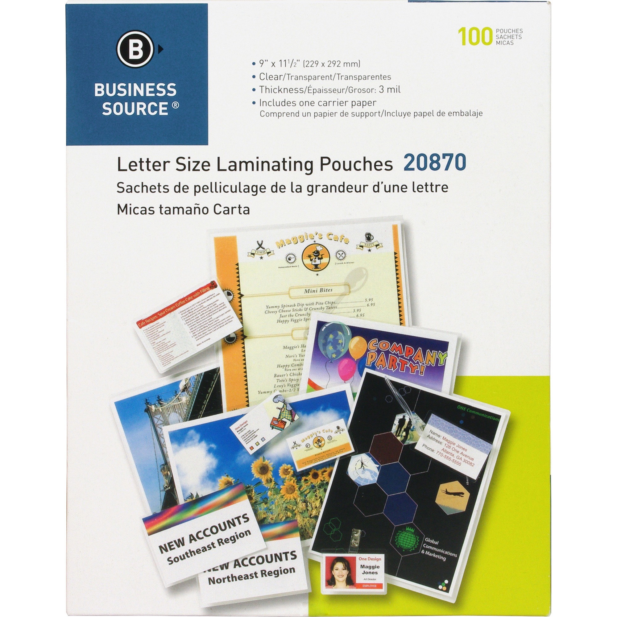 Business Source Laminating Pouches - Sheet Size Supported: Letter 8.50 Business Source Laminating Pouches - Sheet Size Supported: Letter 8.50