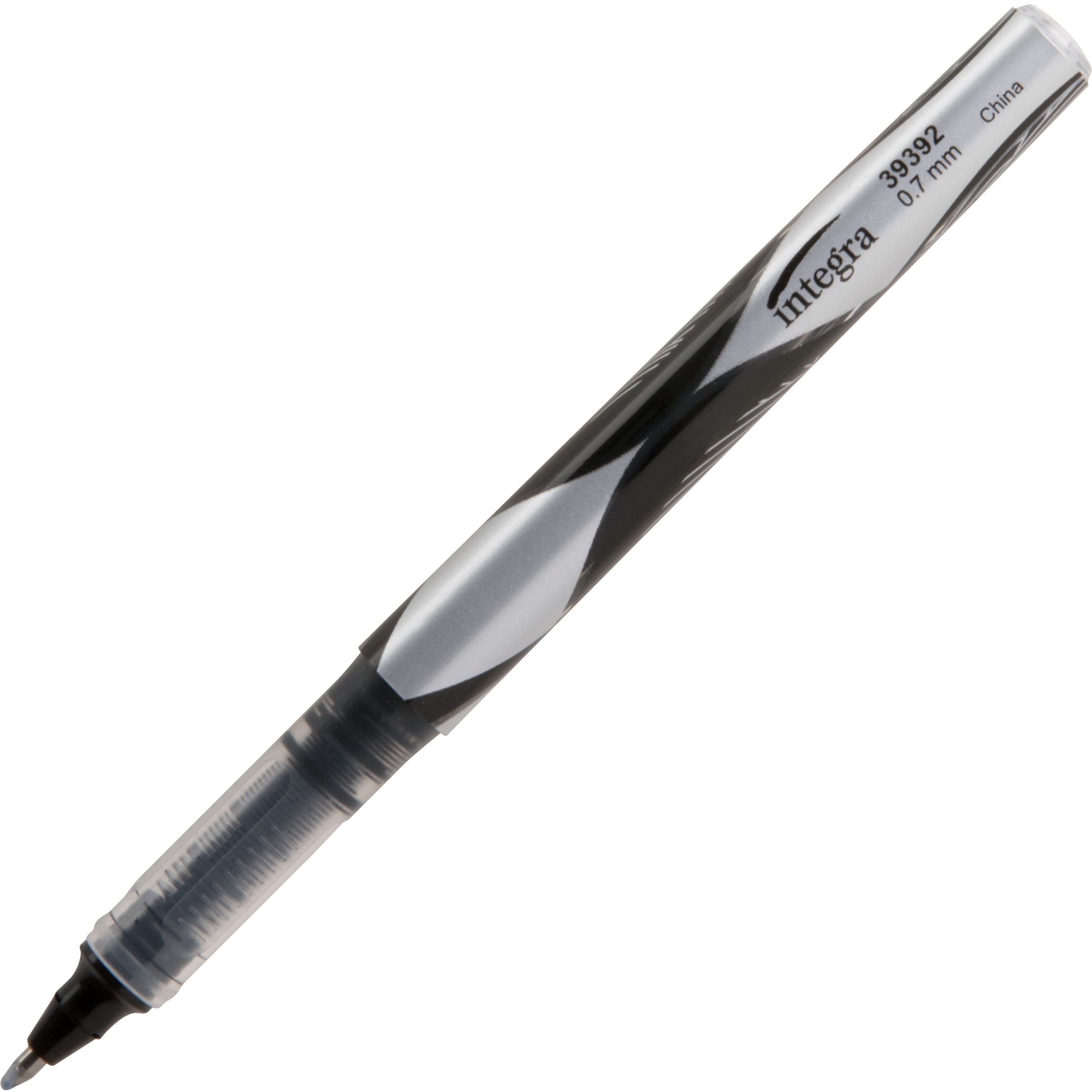 Liquid Ink Rollerball Pens, Fine Pen Point, 0.7 mm Pen Point Size, Black, Black Barrel, Metal Tip, 12 / Dozen