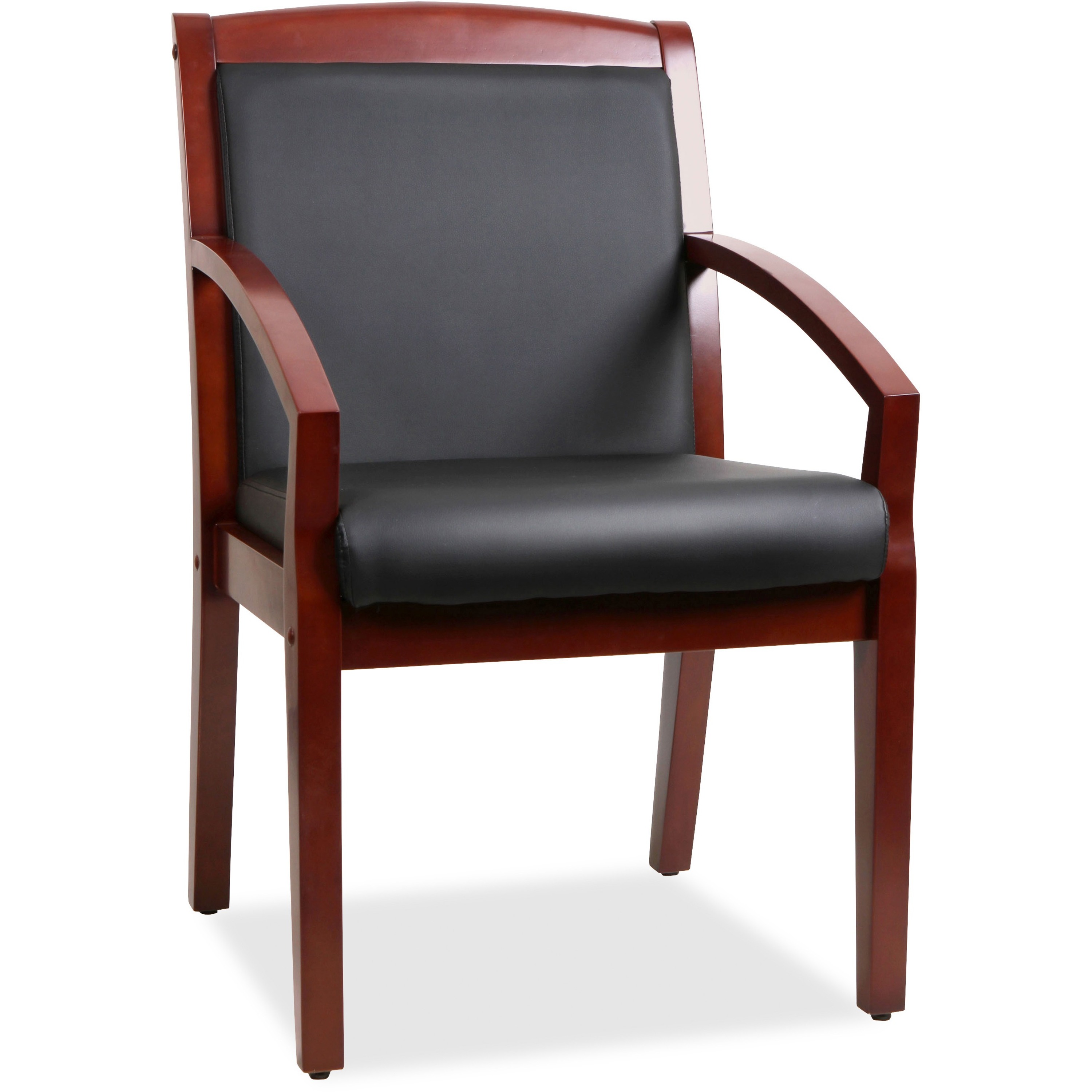 Lorell Sloping Arms Wood Frame Guest Chair - Black Bonded Leather Seat - Black Bonded Leather Back - Cherry Wood Frame - Four-legged Base - 1 Each Lorell Sloping Arms Wood Frame Guest Chair - Black Bonded Leather Seat - Black Bonded Leather Back - Cherry Wood Frame - Four-legged Base - 1 Each