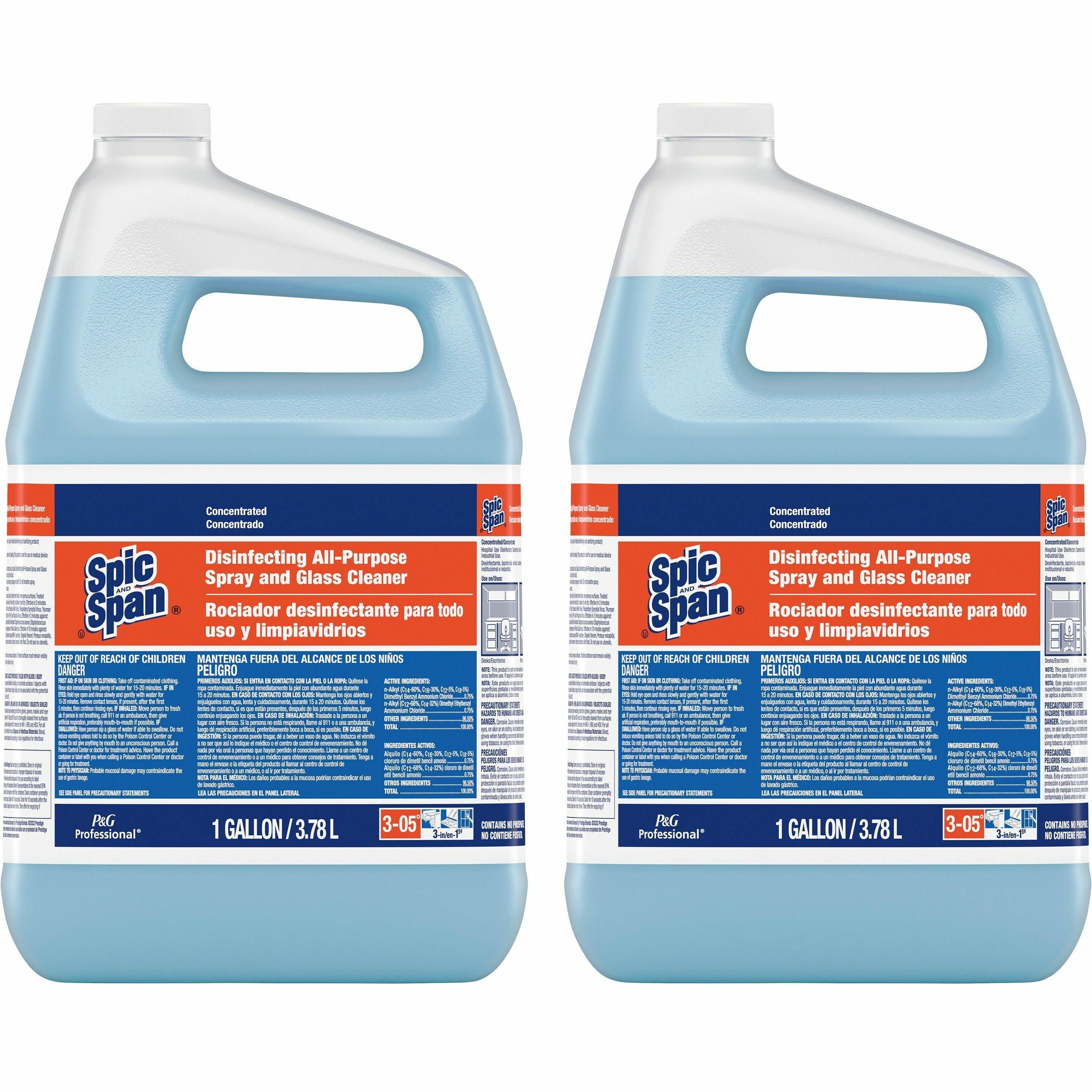 Spic and Span Disinfecting All-Purpose Spray and Glass Cleaner - For Multipurpose - Concentrate - 128 fl oz (4 quart) - 2 / Carton - Streak-free, Disinfectant - Clear Blue Spic and Span Disinfecting All-Purpose Spray and Glass Cleaner - For Multipurpose - Concentrate - 128 fl oz (4 quart) - 2 / Carton - Streak-free, Disinfectant - Clear Blue