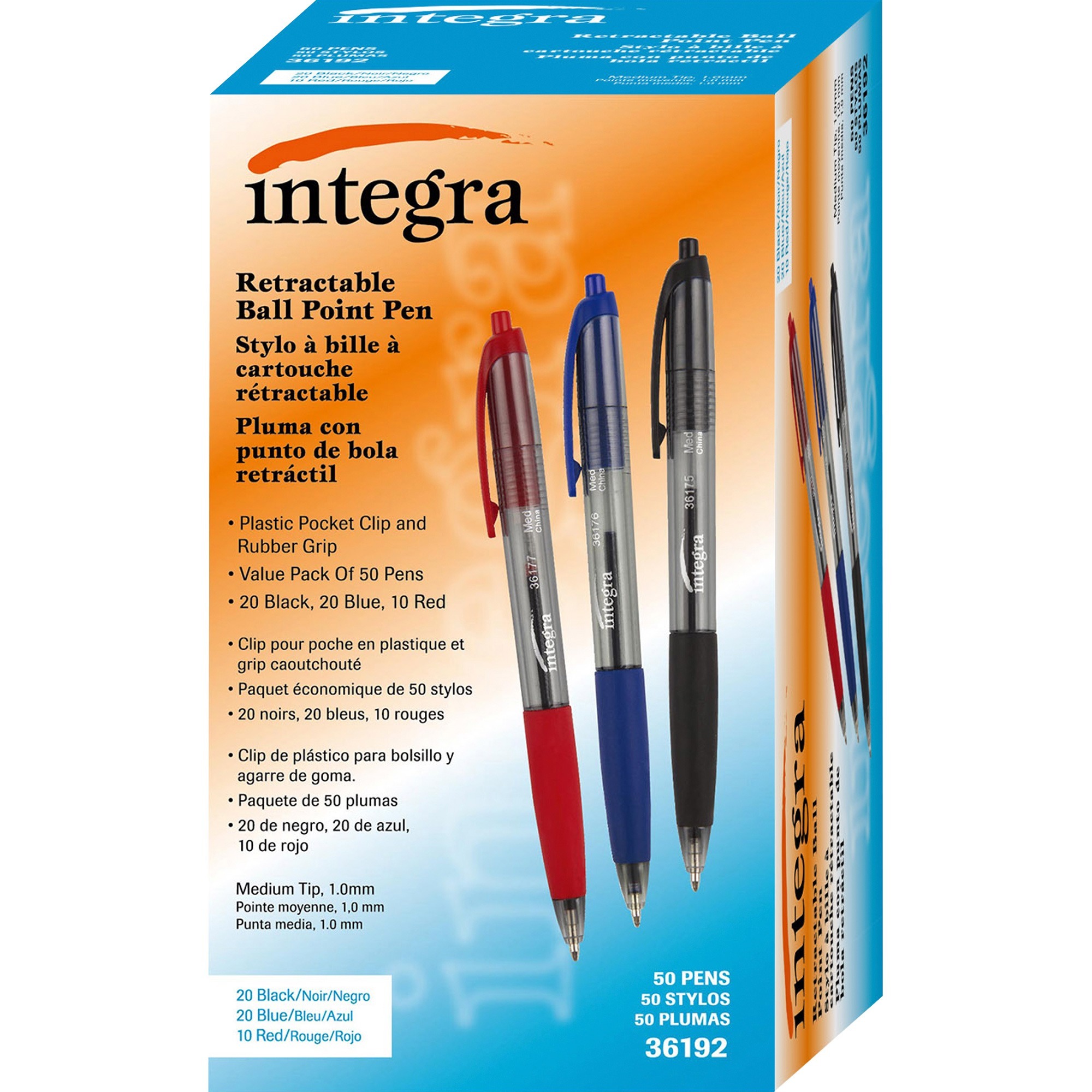 Integra 1.0mm Retractable Ballpoint Pen - Medium Pen Point - 1 mm Pen Point Size - Retractable - Assorted - 50 / Box Integra 1.0mm Retractable Ballpoint Pen - Medium Pen Point - 1 mm Pen Point Size - Retractable - Assorted - 50 / Box