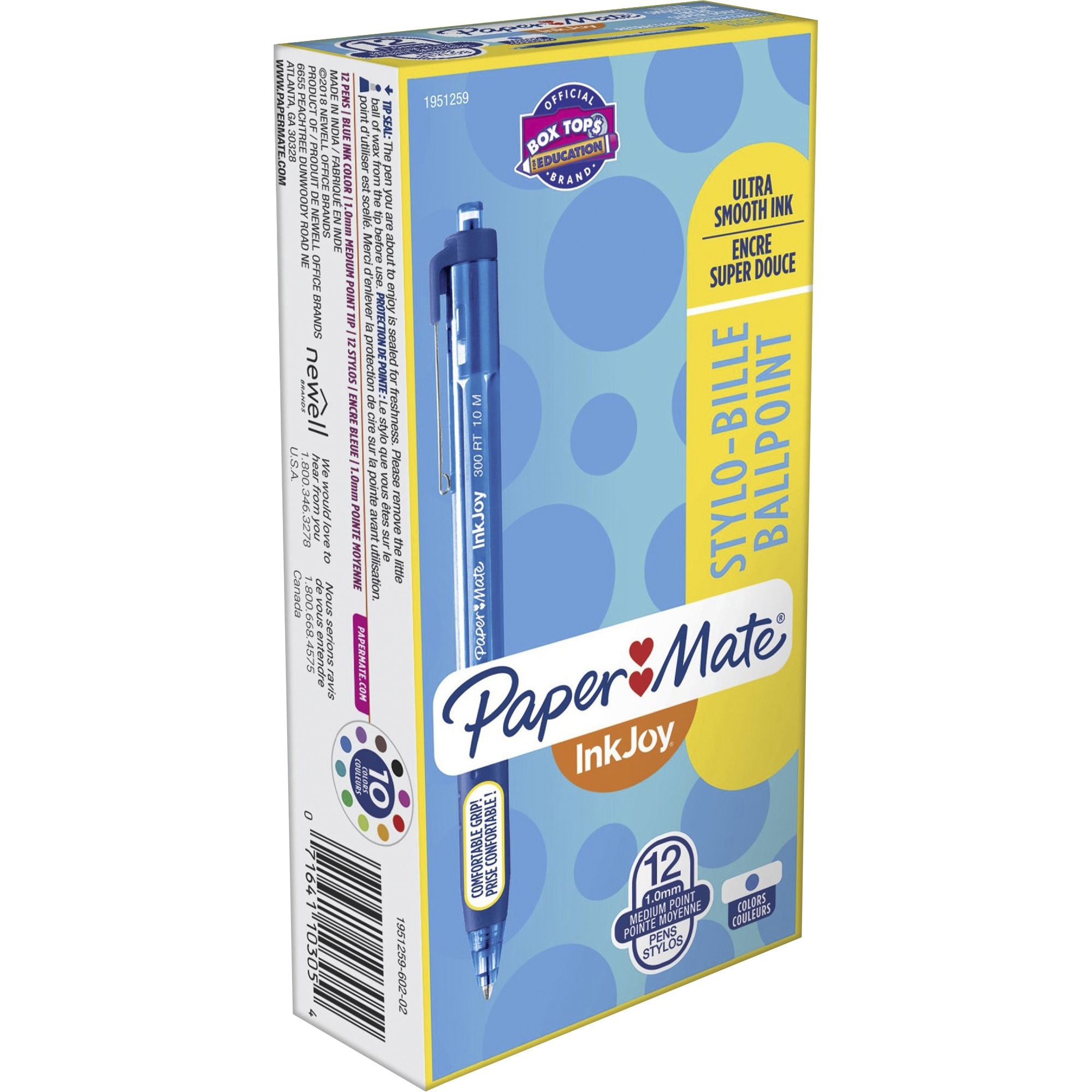 Lot De 24 Stylos Bille Rétractables Paper Mate InkJoy 300RT - Pointe Moyenne 1.0 Mm - Couleurs Assorties - Neuf