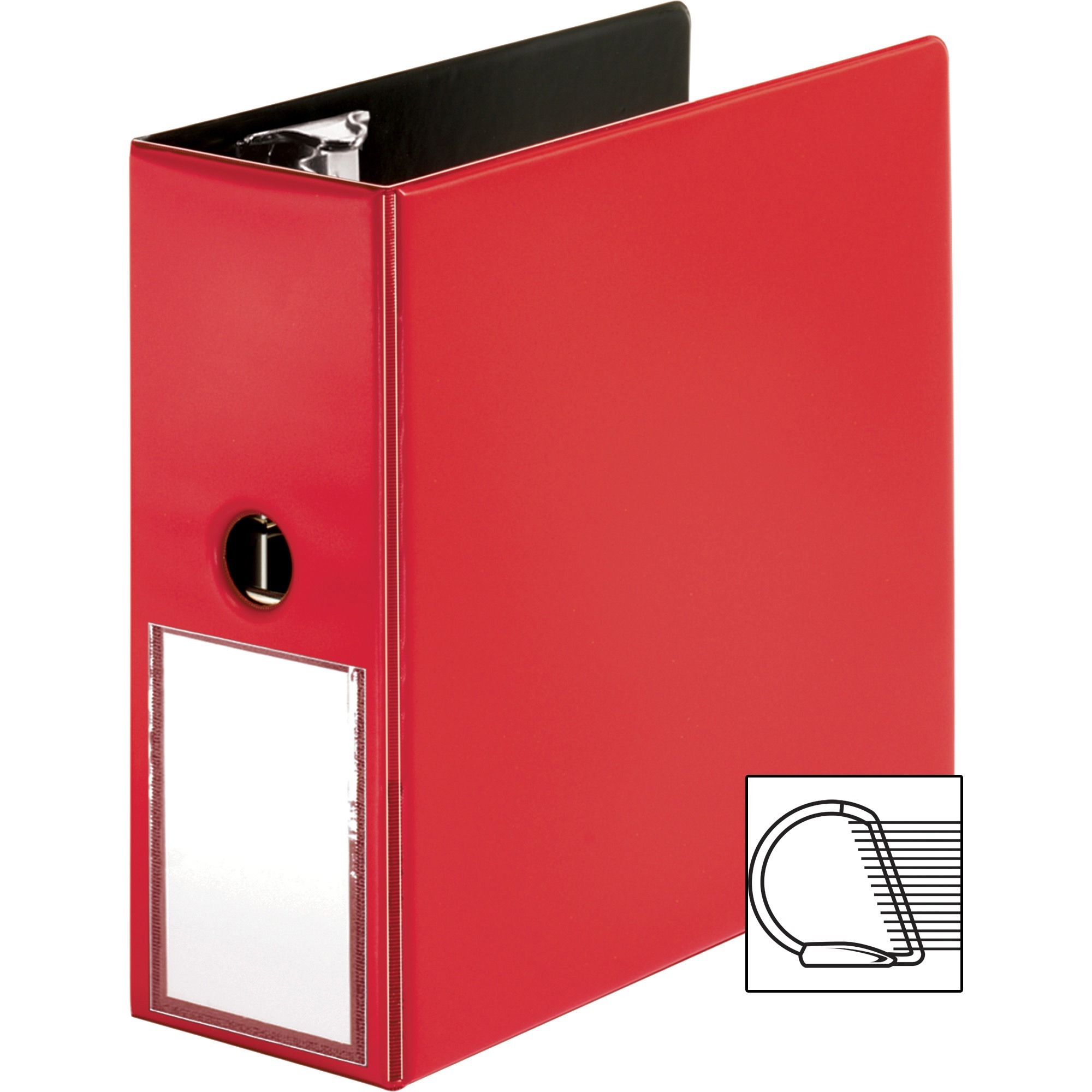 5 D-Ring Binder, 5 Binder Capacity, 1050 Sheet Capacity, Slant D-Ring  Fastener(s), Internal Pocket(s), Red, Transparent, Lay Flat, Label Holder