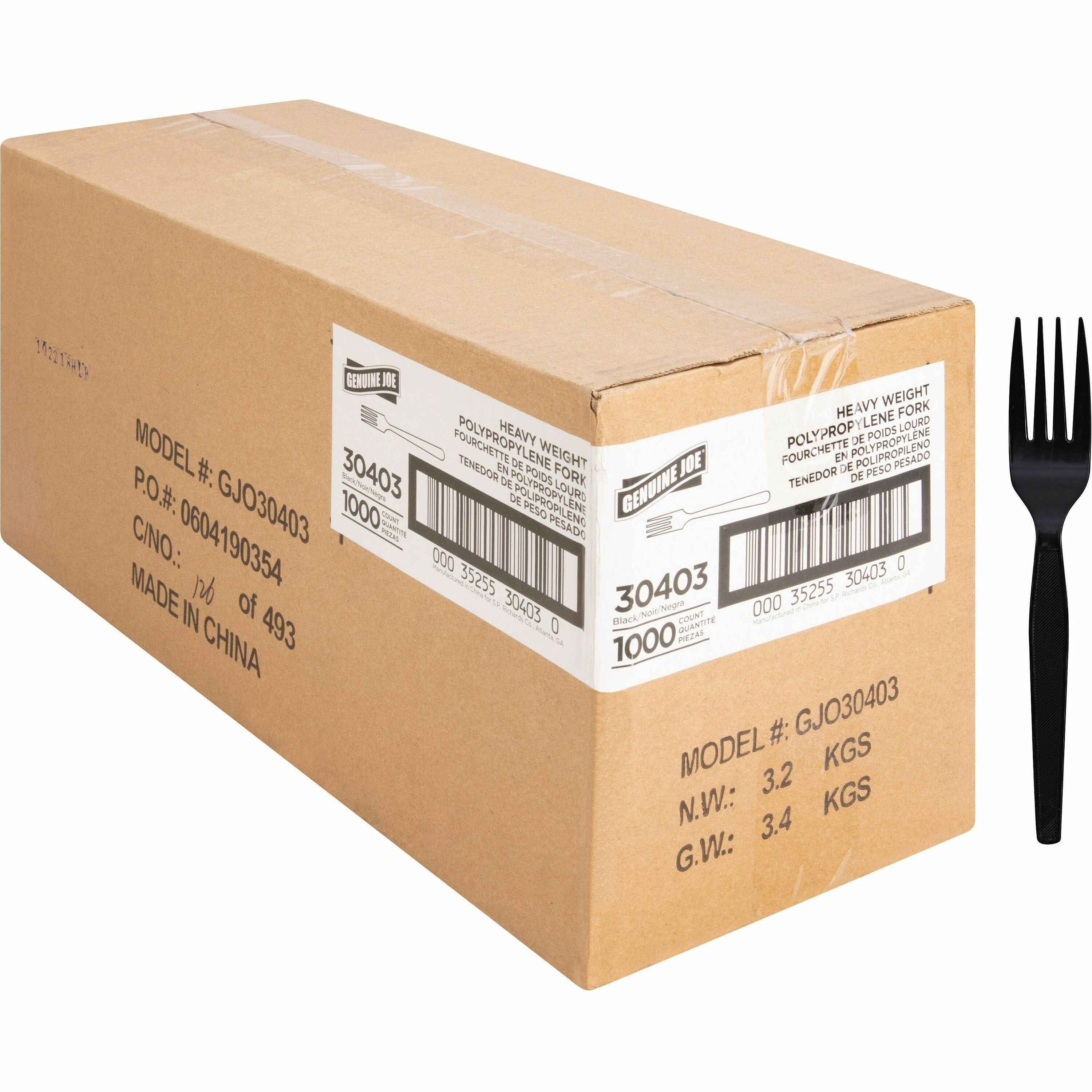 Genuine Joe Heavyweight Fork - 1 Piece(s) - 1000/Carton - Fork - 1 x Fork - Disposable - Textured - Black Genuine Joe Heavyweight Fork - 1 Piece(s) - 1000/Carton - Fork - 1 x Fork - Disposable - Textured - Black